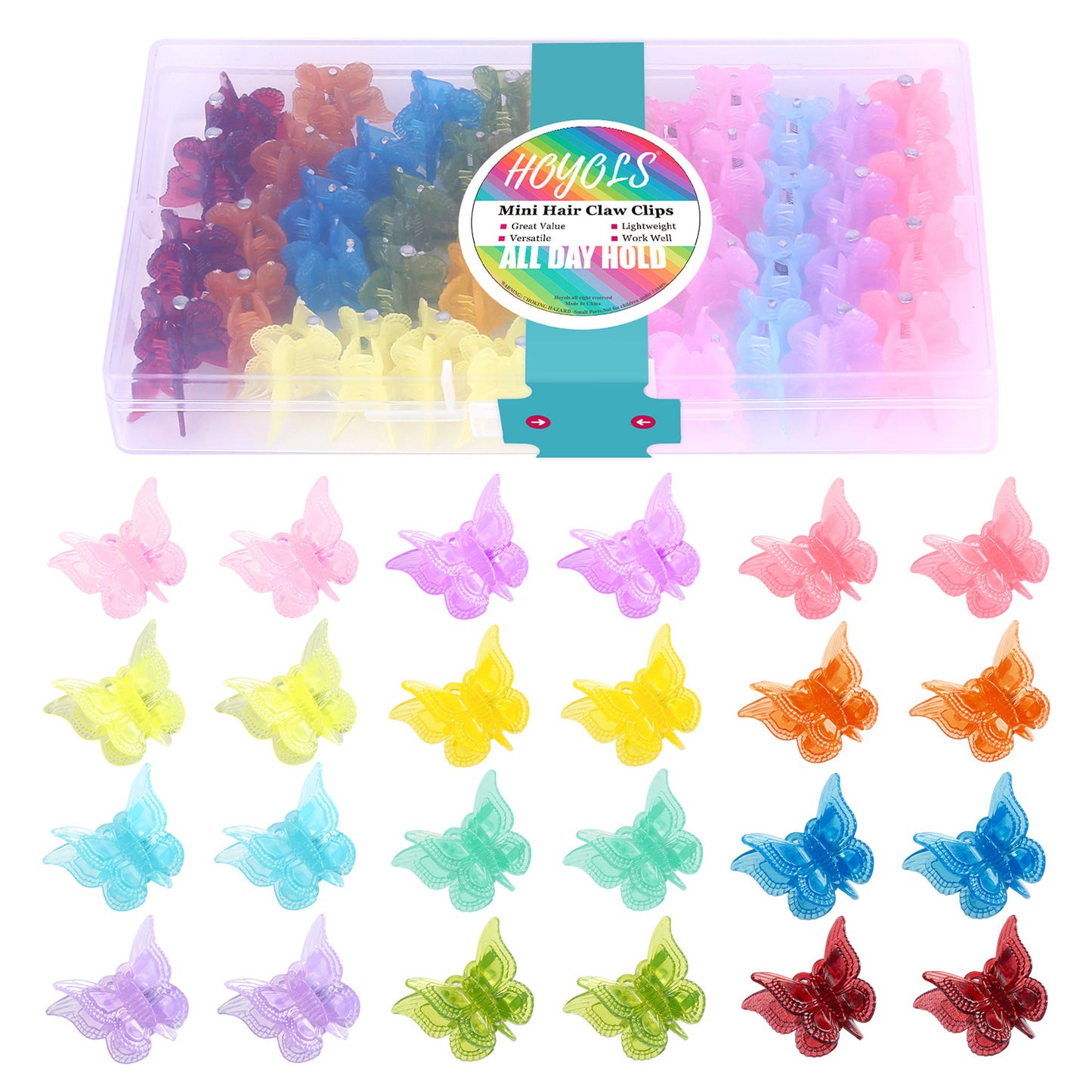  Hoyols Mini Butterfly Hair Clips, 90s Y2K Pastel Rainbow Hair Claw Clips for Teens Women Adults, Cute Small Jaw Claws,Butterfly Hair Clips（12 jelly pastel colors） 