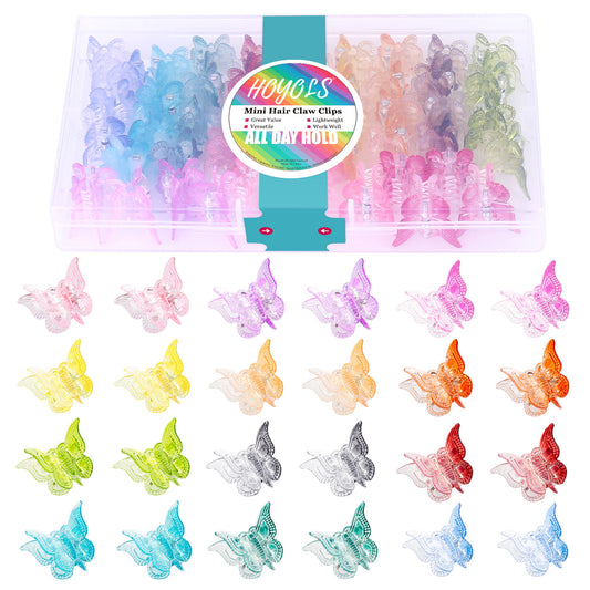 Hoyols Butterfly Clips for Teens Adults, 90s Butterflie Accessories for Women, Cute Mini 2000s Hair Claw Clip Plastic Claw Rainbow Rave Festival Assorted 12 Hues 48 pcs (Gradient Color)