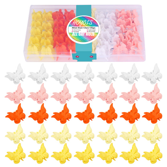 Hoyols Butterfly Hair Claw Clips, Cute Accessories 2000s Hair Clips for Teens Women Adults White Yellow Small Mini Plastic Butterflies Claws Pins 50 pcs (5 Sunshine Colors) 