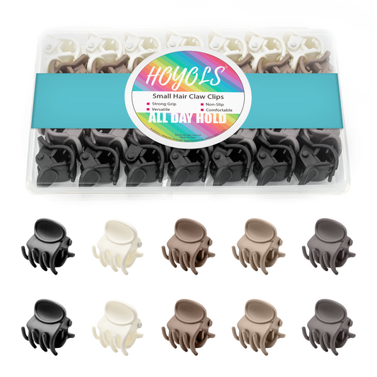 HOYOLS Mini Hair Claw Clips for Women, 35pcs Small Little Plastic Hairclips, Strong Grip Non-Slip Jaw Clips for Thin Short Hair (5 Matte Neutrals)