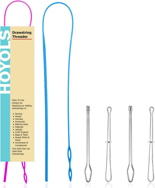 HOYOLS Bodkin Needles Drawstring Threader, Sewing Replacement Tools 6pcs Set, Stainless Steel Tweezers Flexible Quick & Easy Rethreads for Wool Yarn Ribbon Elastic Tape