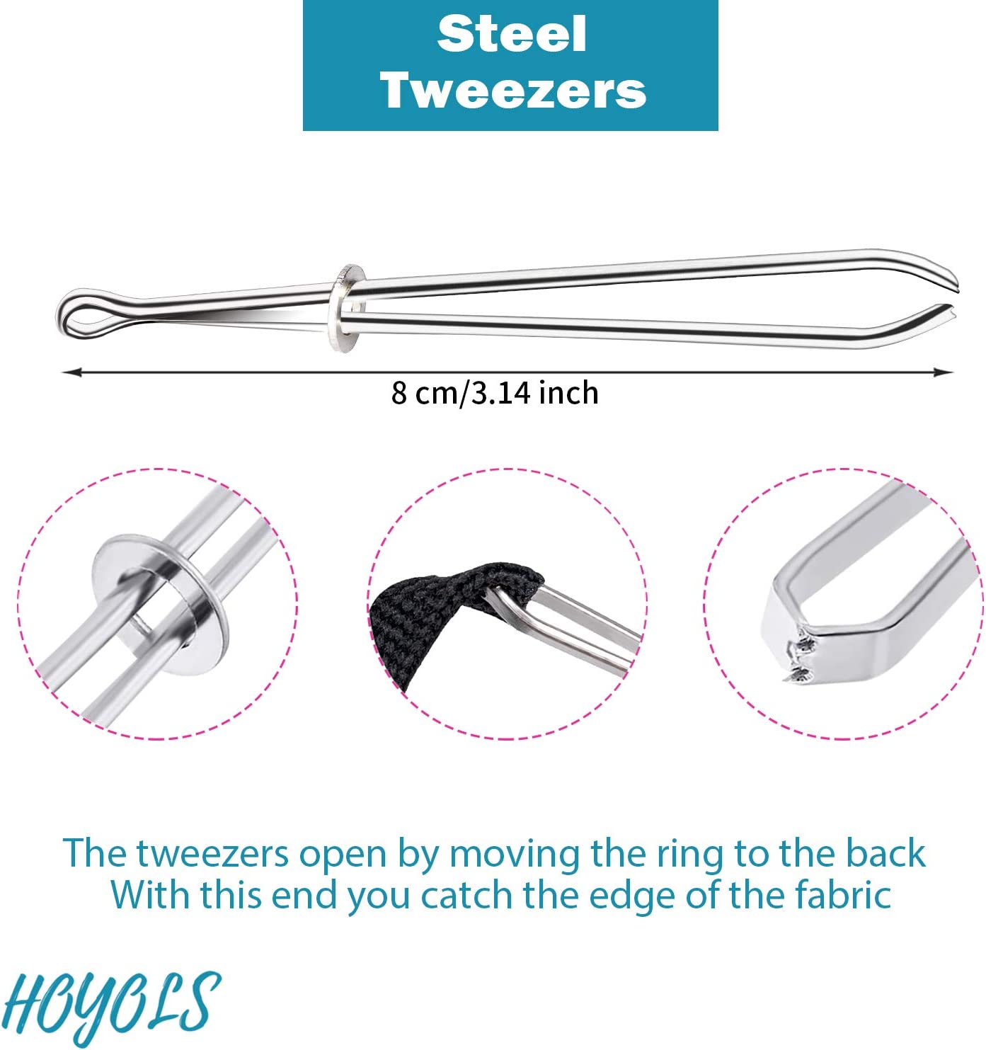 HOYOLS Bodkin Needles Drawstring Threader, Sewing Replacement Tools 6pcs Set, Stainless Steel Tweezers Flexible Quick & Easy Rethreads for Wool Yarn Ribbon Elastic Tape