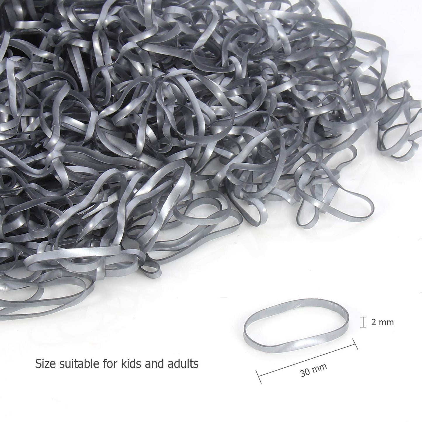 Hoyols Rubber Hair Ties Elastic Bands Ponytail Polyband Ties for Kids Women Girl 1000 Piece Pack (Silver Metal)