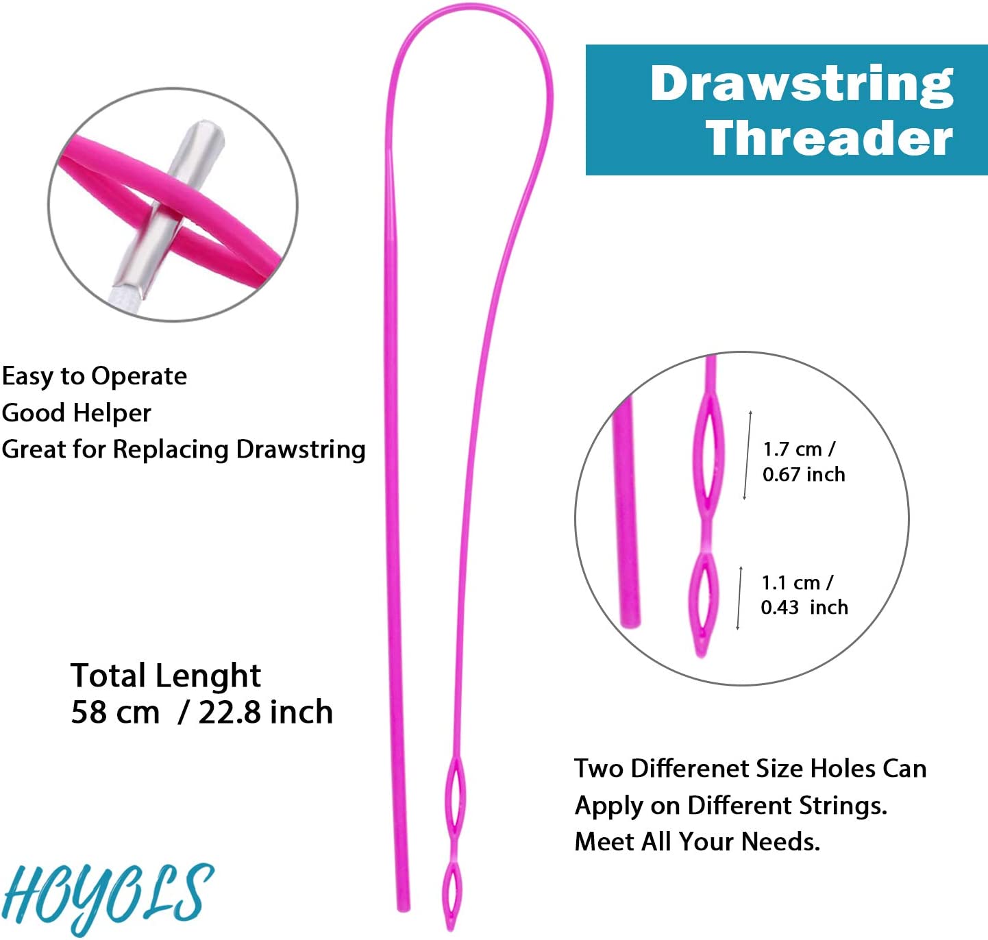 Drawstring Threader, Plastic Flexible Nylon Needle Drawstring Threader, Easy & Quick Sewing Needle Replacement Craft Tools for Wool Yarn Ribbon Elastic Tape HOYOLS 2 Pcs