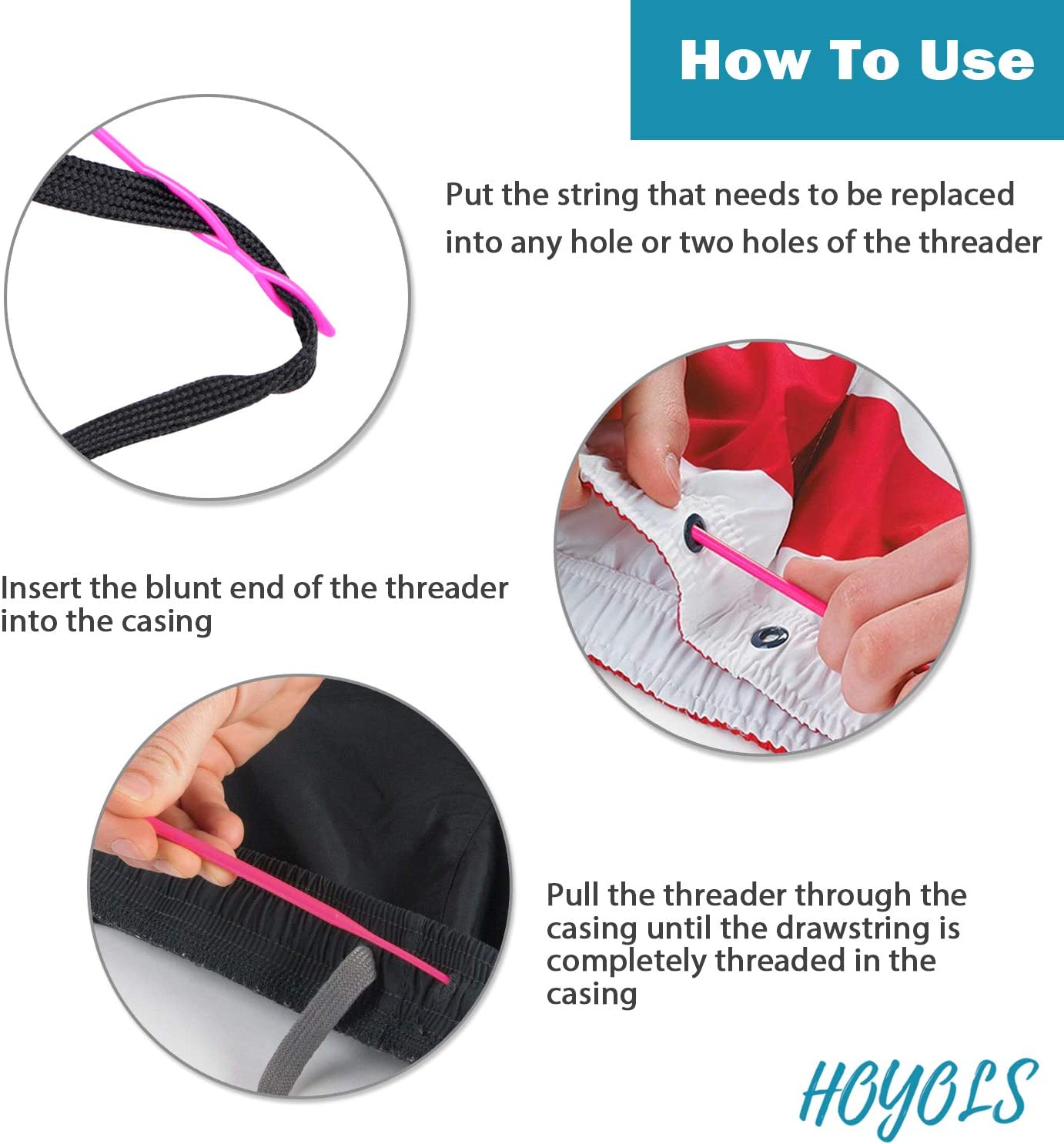 Drawstring Threader, Plastic Flexible Nylon Needle Drawstring Threader, Easy & Quick Sewing Needle Replacement Craft Tools for Wool Yarn Ribbon Elastic Tape HOYOLS 2 Pcs