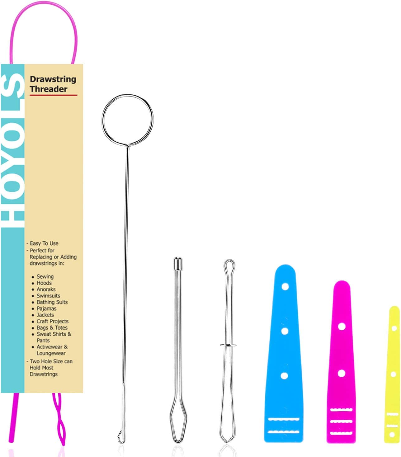 Drawstring Threader – 7Pcs Set, Bodkin Threader, Sewing Loop Turner, Elastic Threaders Tweezers, Quick & Easy Flexible Rethread Drawstrings Replacement Tools Needle for Craft Hoodies Sweatpants Ballet