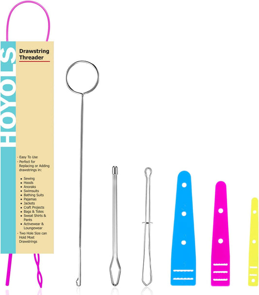 Drawstring Threader – 7Pcs Set, Bodkin Threader, Sewing Loop Turner, Elastic Threaders Tweezers, Quick & Easy Flexible Rethread Drawstrings Replacement Tools Needle for Craft Hoodies Sweatpants Ballet