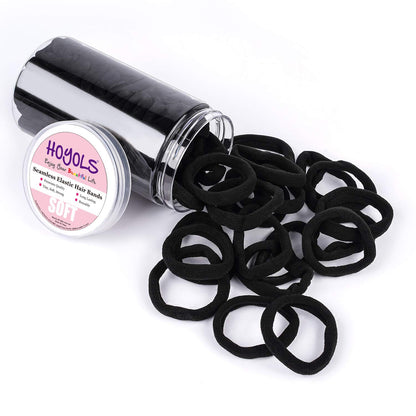 Soft & Stretch Cotton Hair Ties Large Hair Bands Nylon Fabric Ponytail Holder for Thick Heavy Curly Hair, No Slip No Damage Seamless Black Scrunchies Headbands