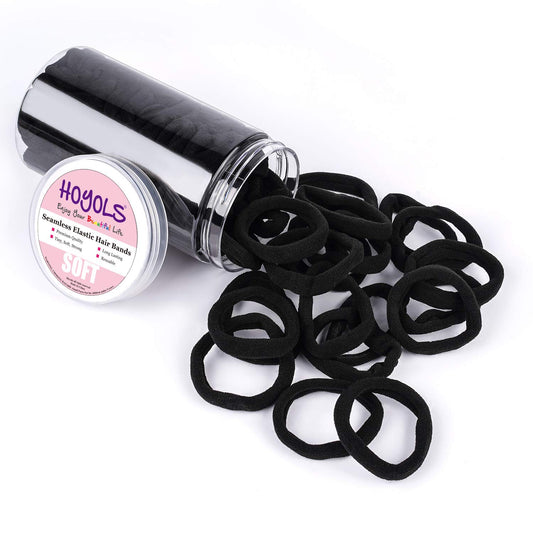 Seamless Hair Ties, Cotton Cloth Fabric Black Hair Bands, Soft Large Ponytail Holder for women Hair Black Scrunchies Headbands Accessories for Women Girl 100 Pcs 1.5 inch