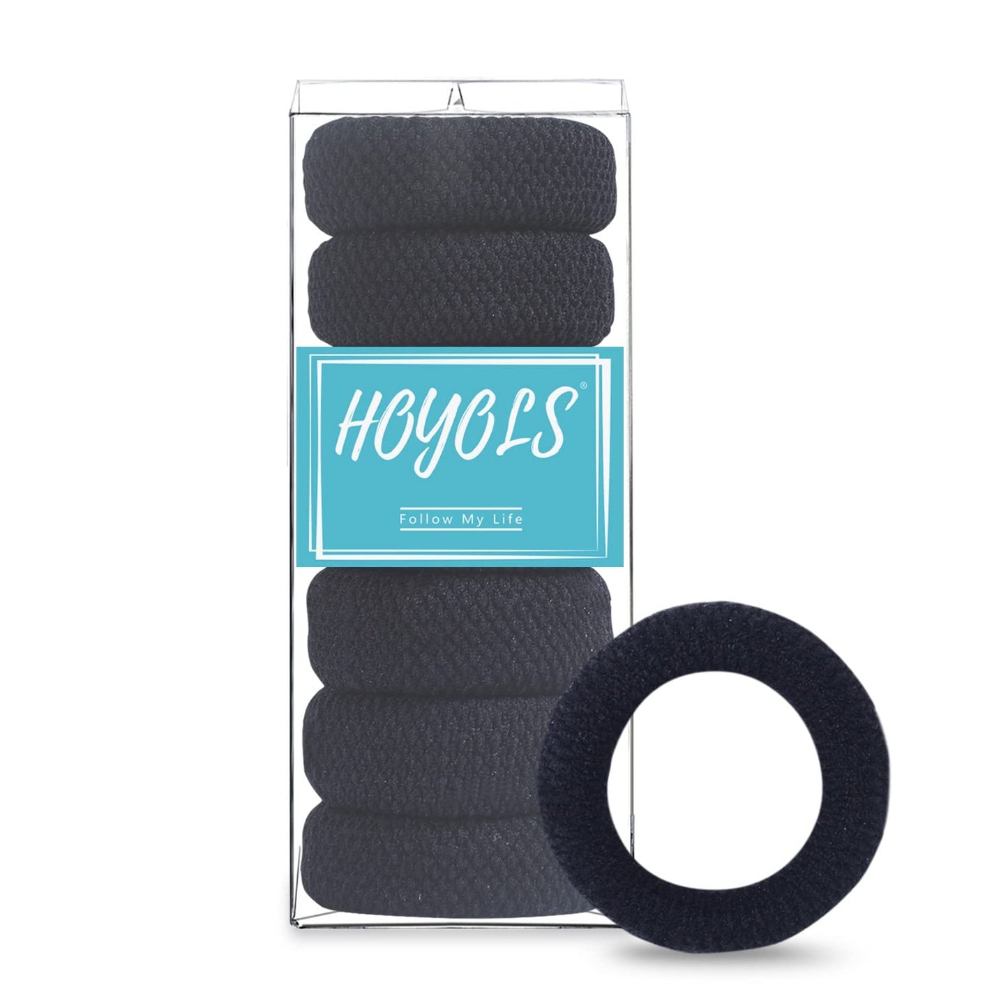 Large Thick Hair Ties, Black Ponytail Holder Seamless Hair Bands Cotton Stretch for Women Mens Hair Ties No Damage Headband HOYOLS (Black)