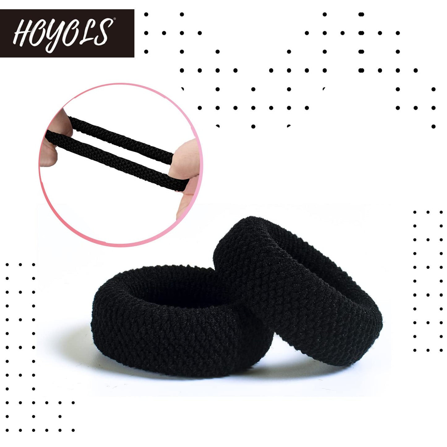 Large Thick Hair Ties, Black Ponytail Holder Seamless Hair Bands Cotton Stretch for Women Mens Hair Ties No Damage Headband HOYOLS (Black)