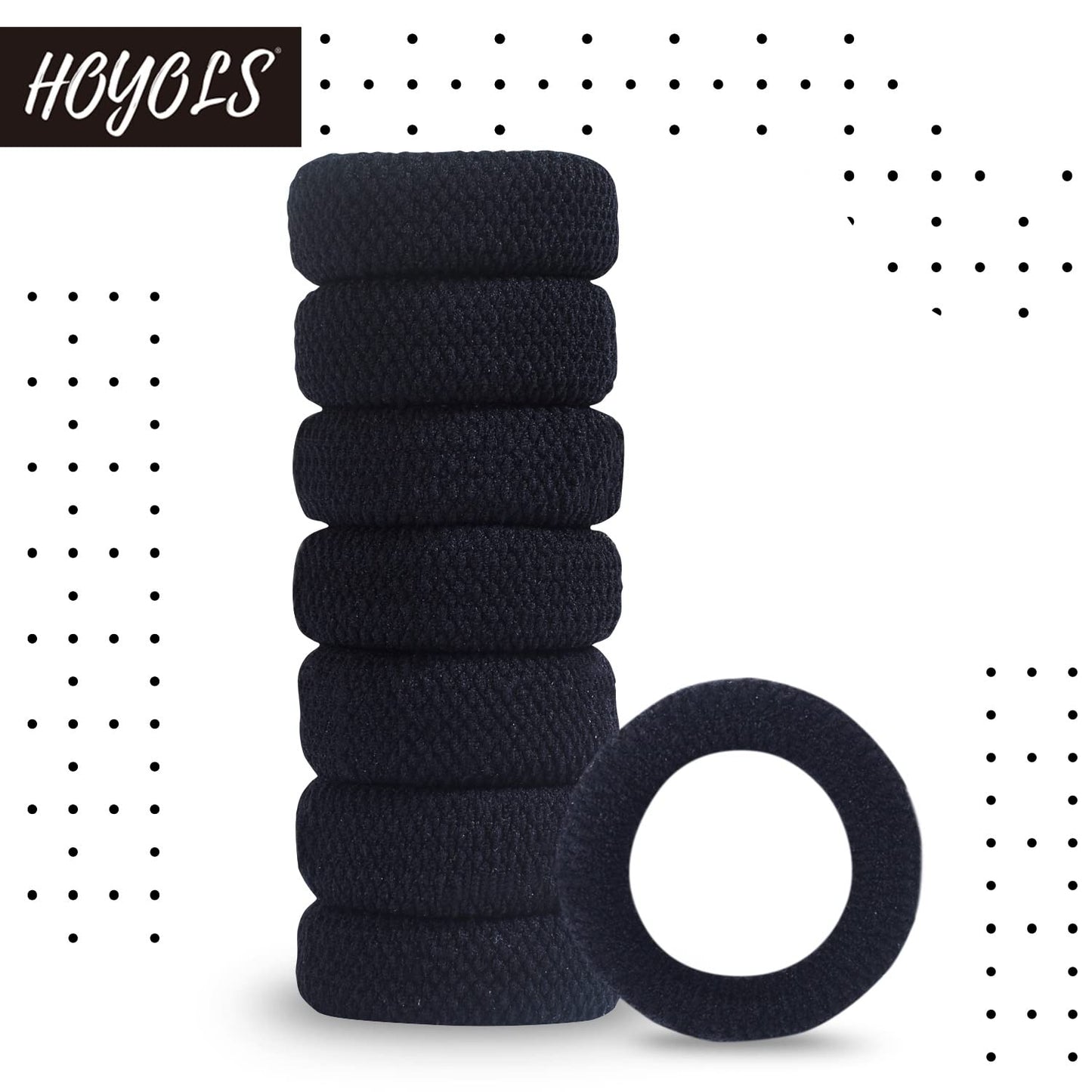 Large Thick Hair Ties, Black Ponytail Holder Seamless Hair Bands Cotton Stretch for Women Mens Hair Ties No Damage Headband HOYOLS (Black)