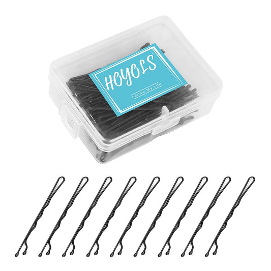 Hoyols Bobby Pin Black, Premium Metallic Crimped Grip Hairpins for Thick Hair, Secure Hold Wavy Slide Proof Hair Styling Pins 100 Count, 2 inch (Black)