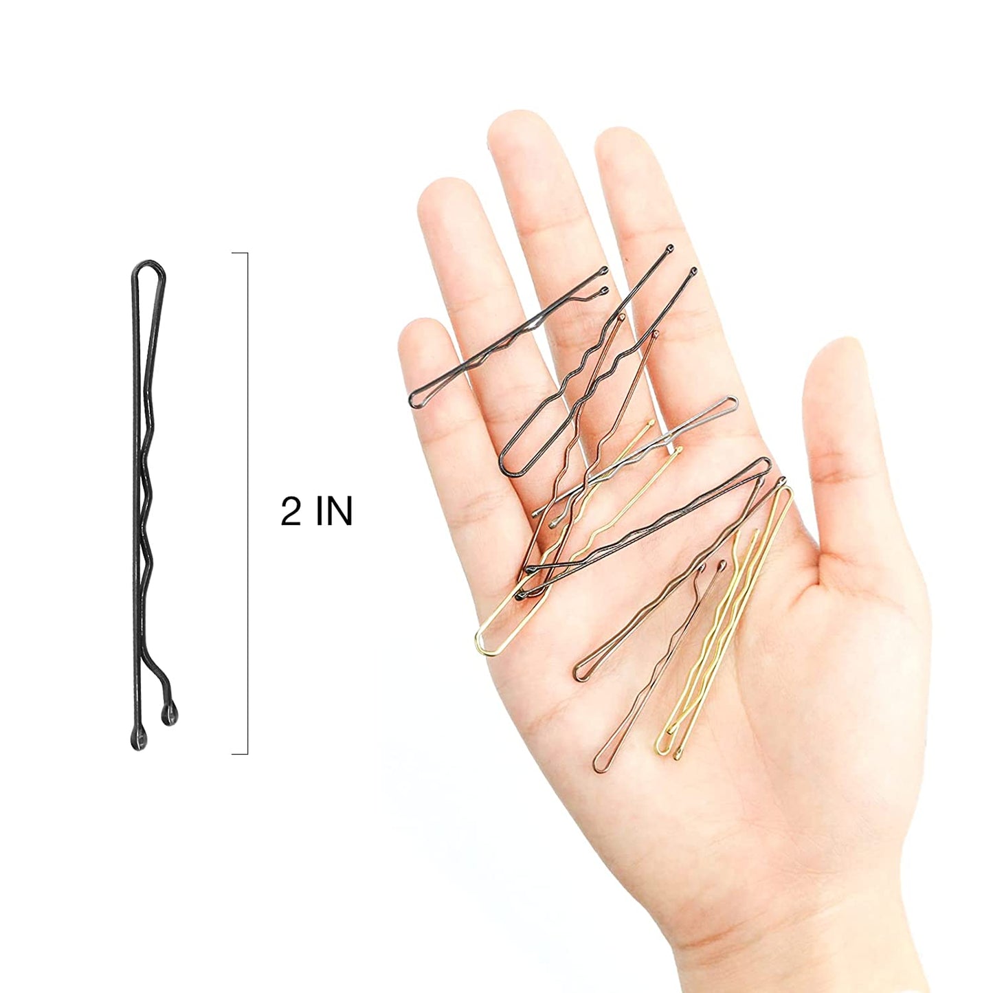Hoyols Bobby Pin Black, Premium Metallic Crimped Grip Hairpins for Thick Hair, Secure Hold Wavy Slide Proof Hair Styling Pins 100 Count, 2 inch (Black)