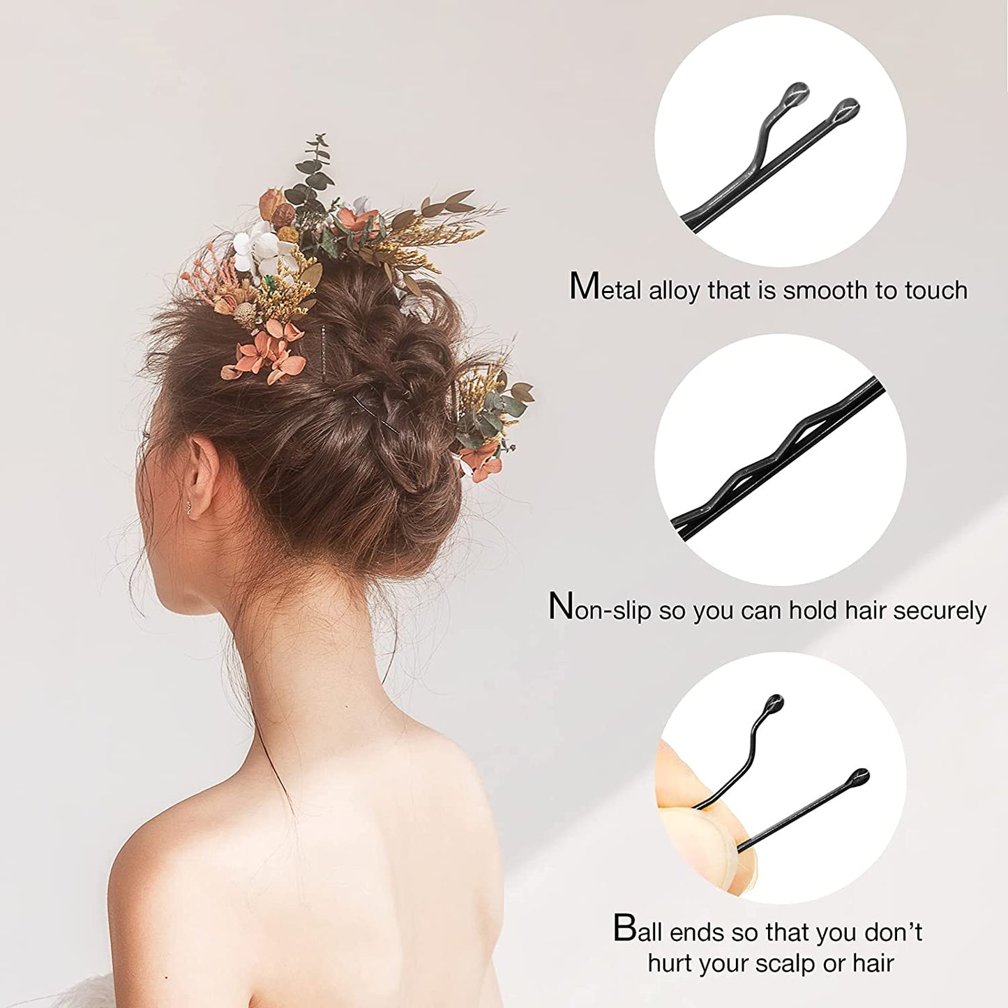 Hoyols Bobby Pin Black, Premium Metallic Crimped Grip Hairpins for Thick Hair, Secure Hold Wavy Slide Proof Hair Styling Pins 100 Count, 2 inch (Black)