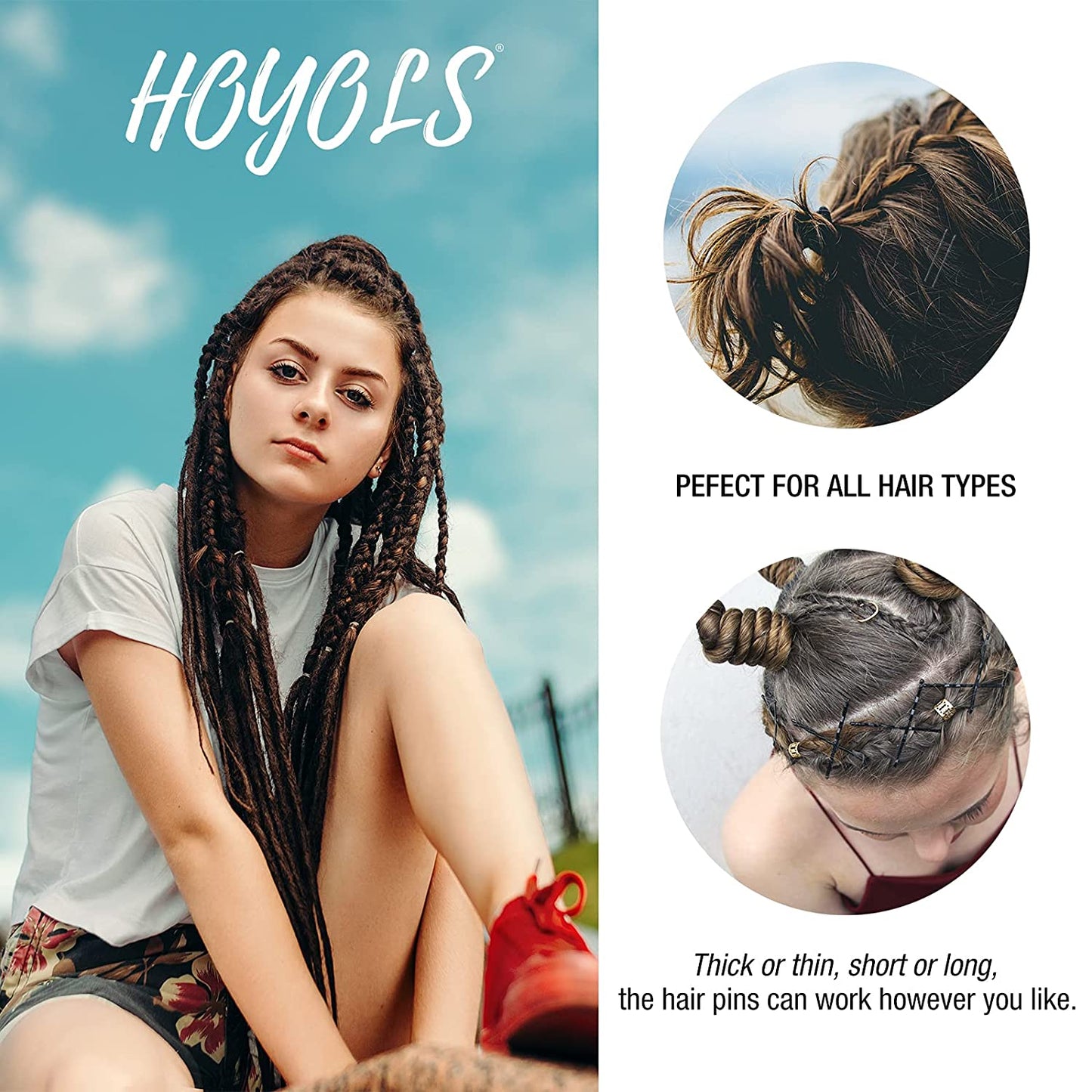 Hoyols Bobby Pin Black, Premium Metallic Crimped Grip Hairpins for Thick Hair, Secure Hold Wavy Slide Proof Hair Styling Pins 100 Count, 2 inch (Black)