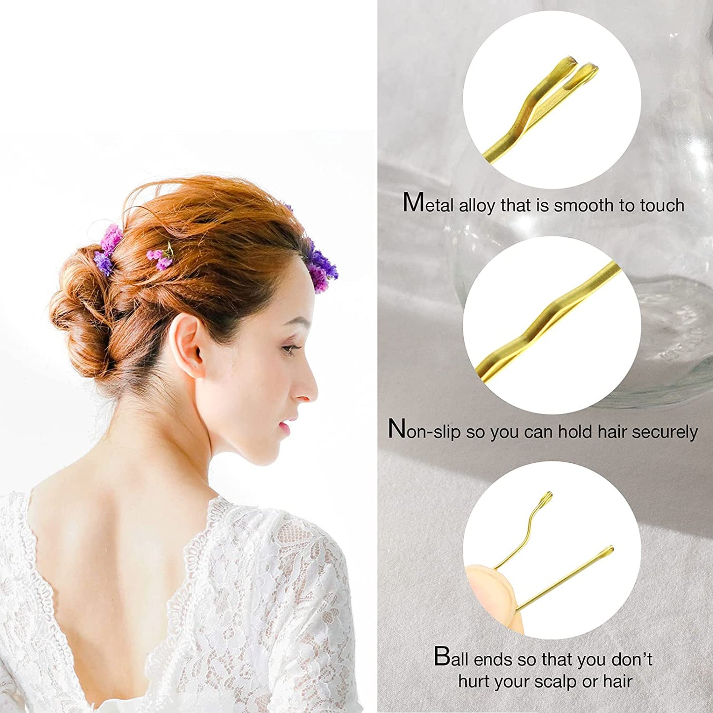 Hoyols Bobby Pin for Blonde Hair, Premium Metallic Crimped Grip Hairpins, Secure Hold Wavy Slide Proof Gold Hair Styling Pins for Women Buns Thin Hair 100 Count (Blonde)