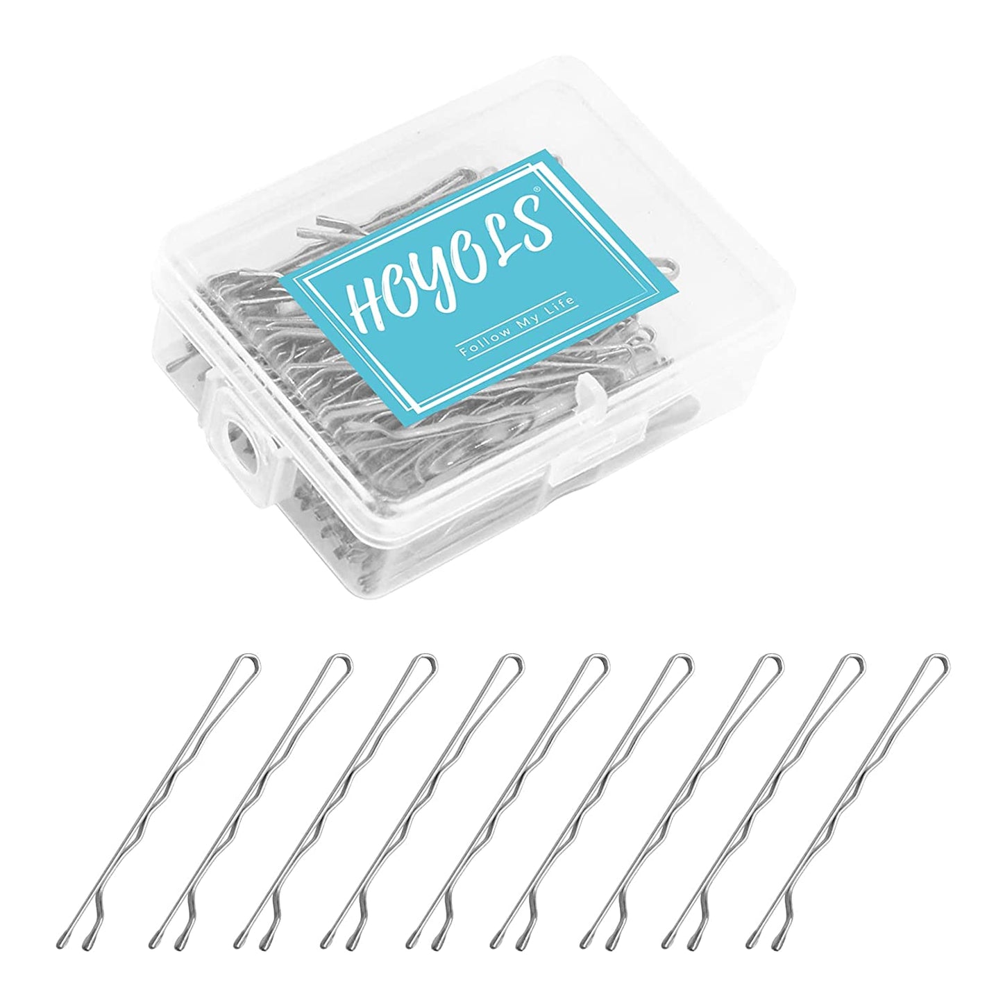 Hoyols Hair Pins Silver, Crimped Grip Bobby Pin, Secure Hold Wavy Slide Proof Hair Styling Pins Holder For Gray Hair Women Decorative 100 Count, 2 inch (Silver)