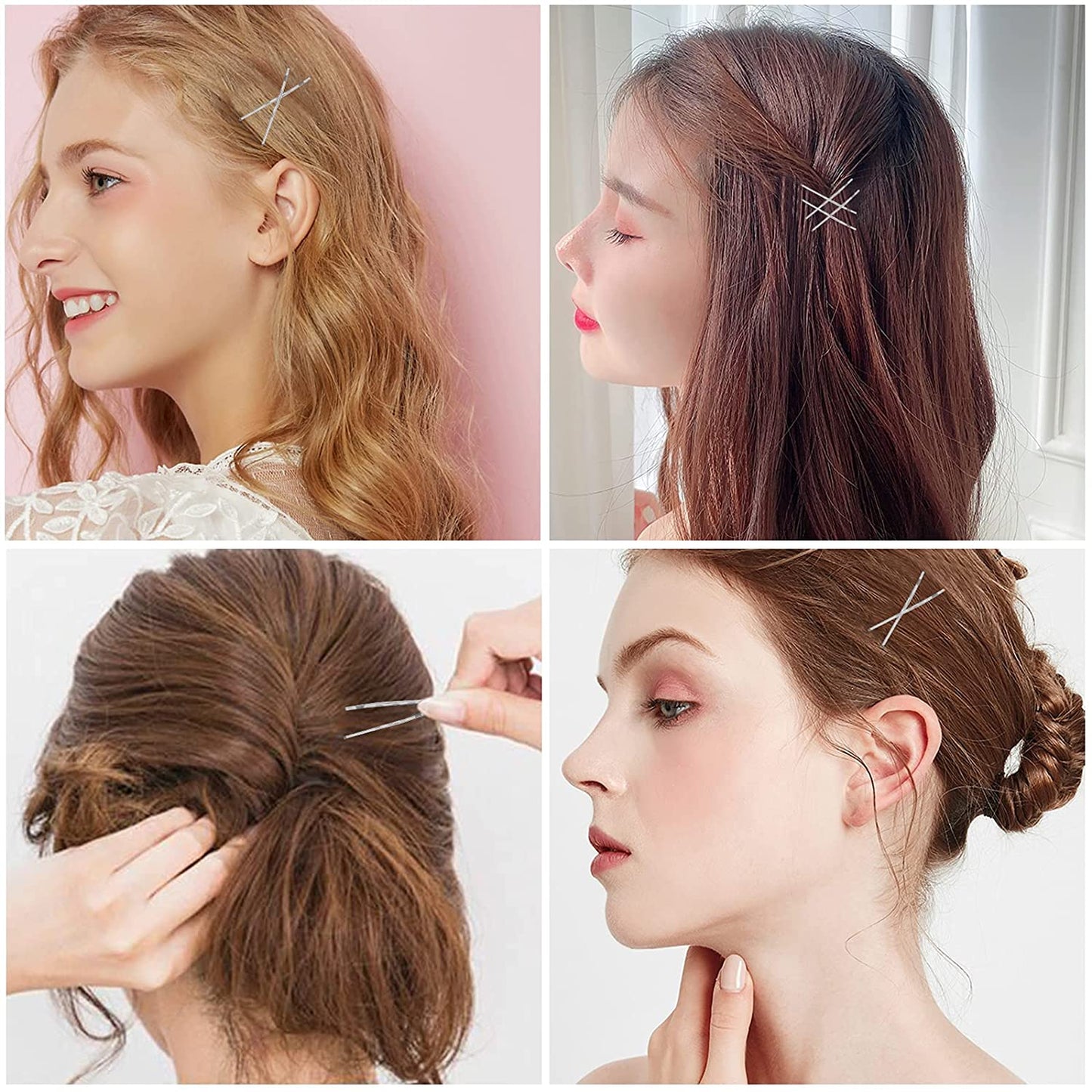 Hoyols Hair Pins Silver, Crimped Grip Bobby Pin, Secure Hold Wavy Slide Proof Hair Styling Pins Holder For Gray Hair Women Decorative 100 Count, 2 inch (Silver)