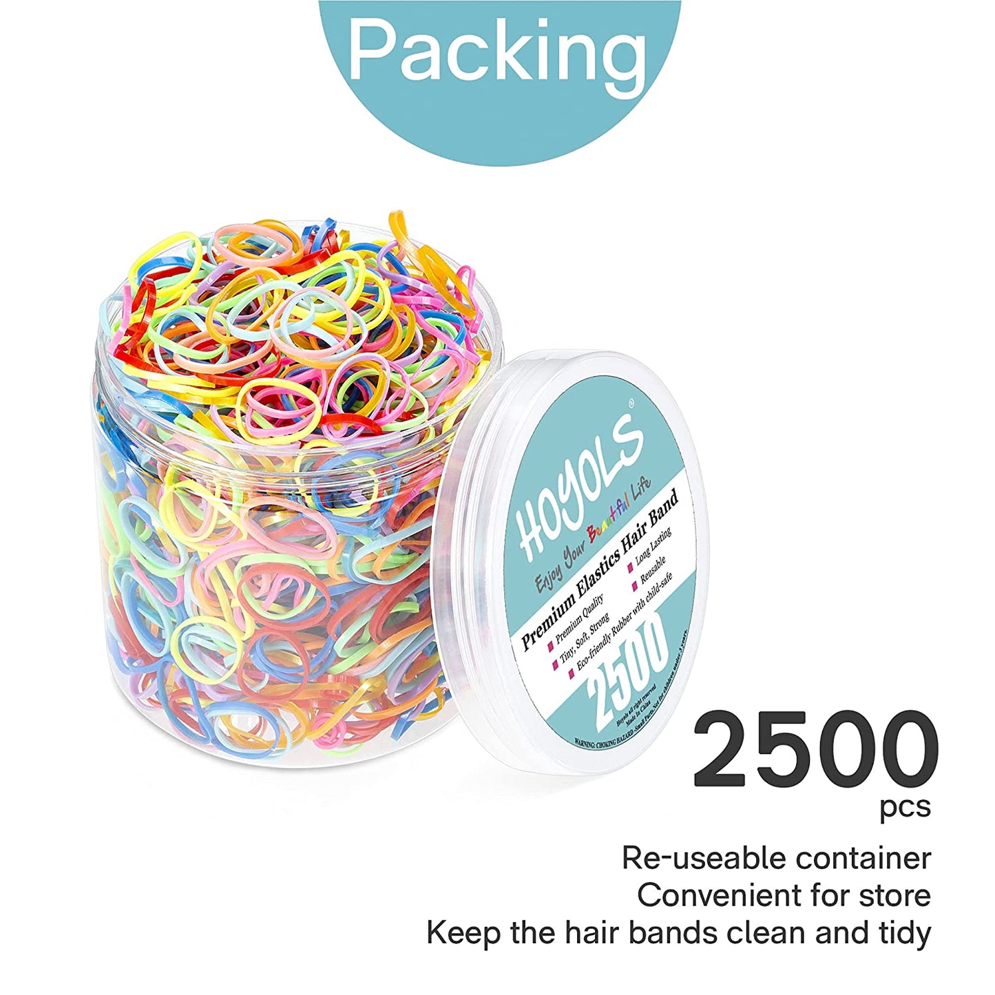 Mixed Color Elastic Hair Bands, 2500 Small Rubber Bands Braids for Girls Kids Women Non-Slip Tiny Soft Hair Ties Braiding Hair Accessories Value Pack Colorful Hoyols