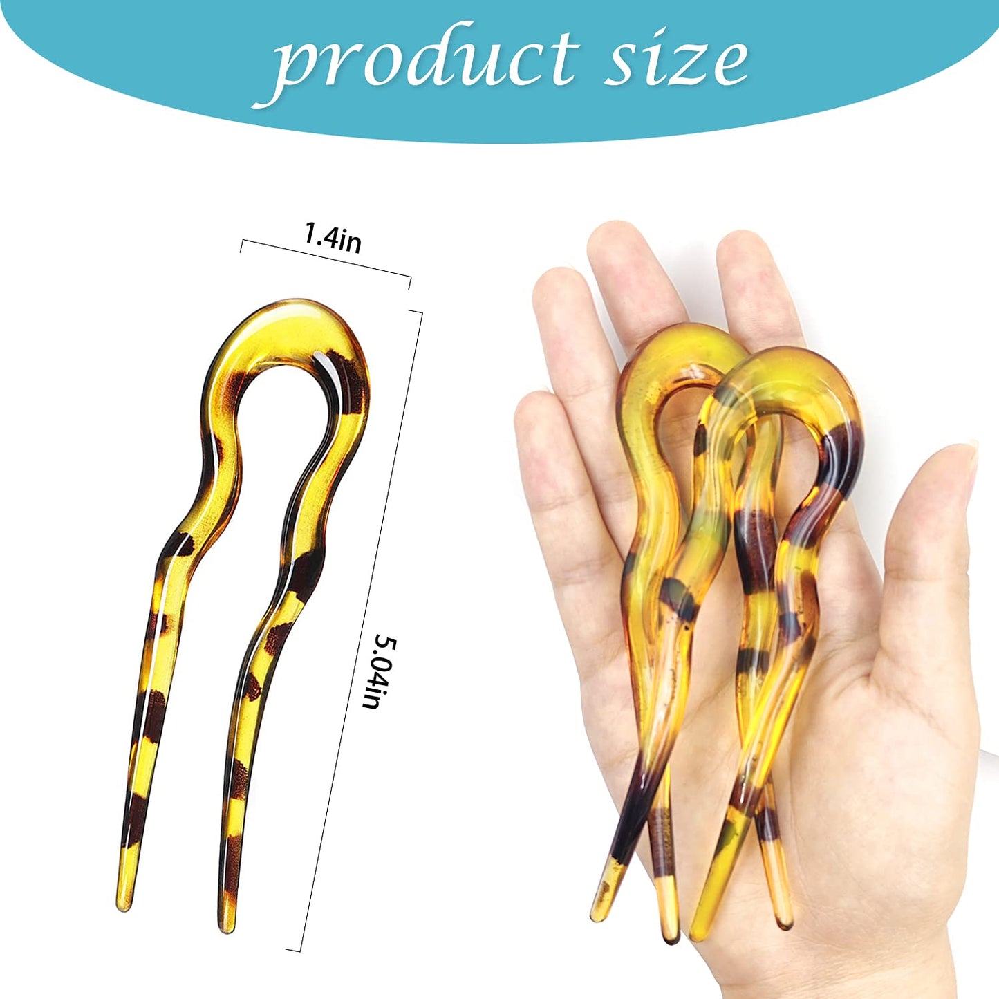 Hoyols Tortoise Shell French Large Wavy Crink Style U Shaped Hair Pin Chignon Hair Sticks Updo Bun cover Holder Sleek Set 3 pcs 5” inch (Tortoise shell Beige)