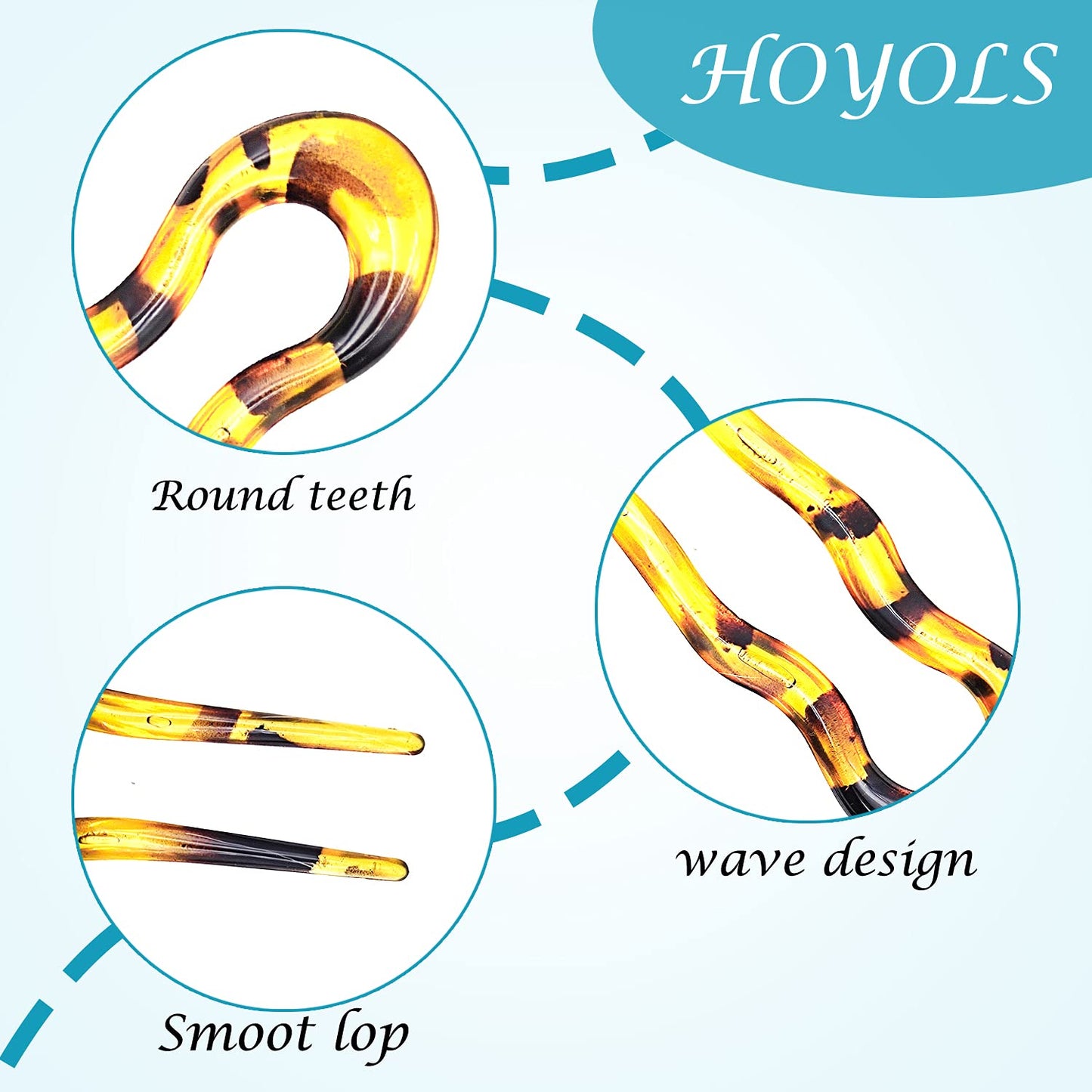 Hoyols Tortoise Shell French Large Wavy Crink Style U Shaped Hair Pin Chignon Hair Sticks Updo Bun cover Holder Sleek Set 3 pcs 5” inch (Tortoise shell Beige)