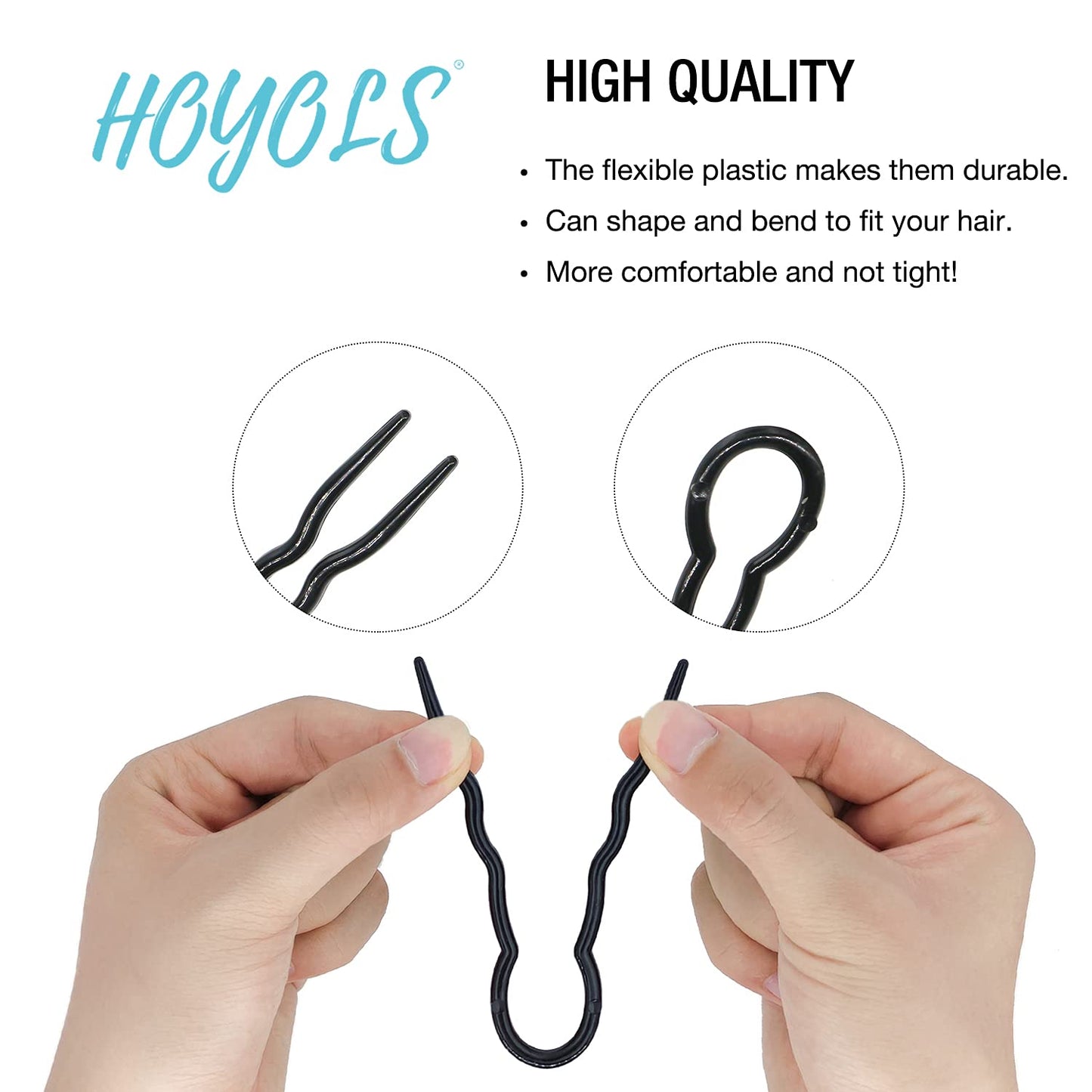 Hoyols 12 pcs 3.5” inch French Style Hair Pins, Small French Hair Fork, Wavy Crink Hair Pin U Shaped Hair Sticks Cellulose Acetate Chignon Updo Bun cover Holder Sleek Set for Women Styling Accessories Black