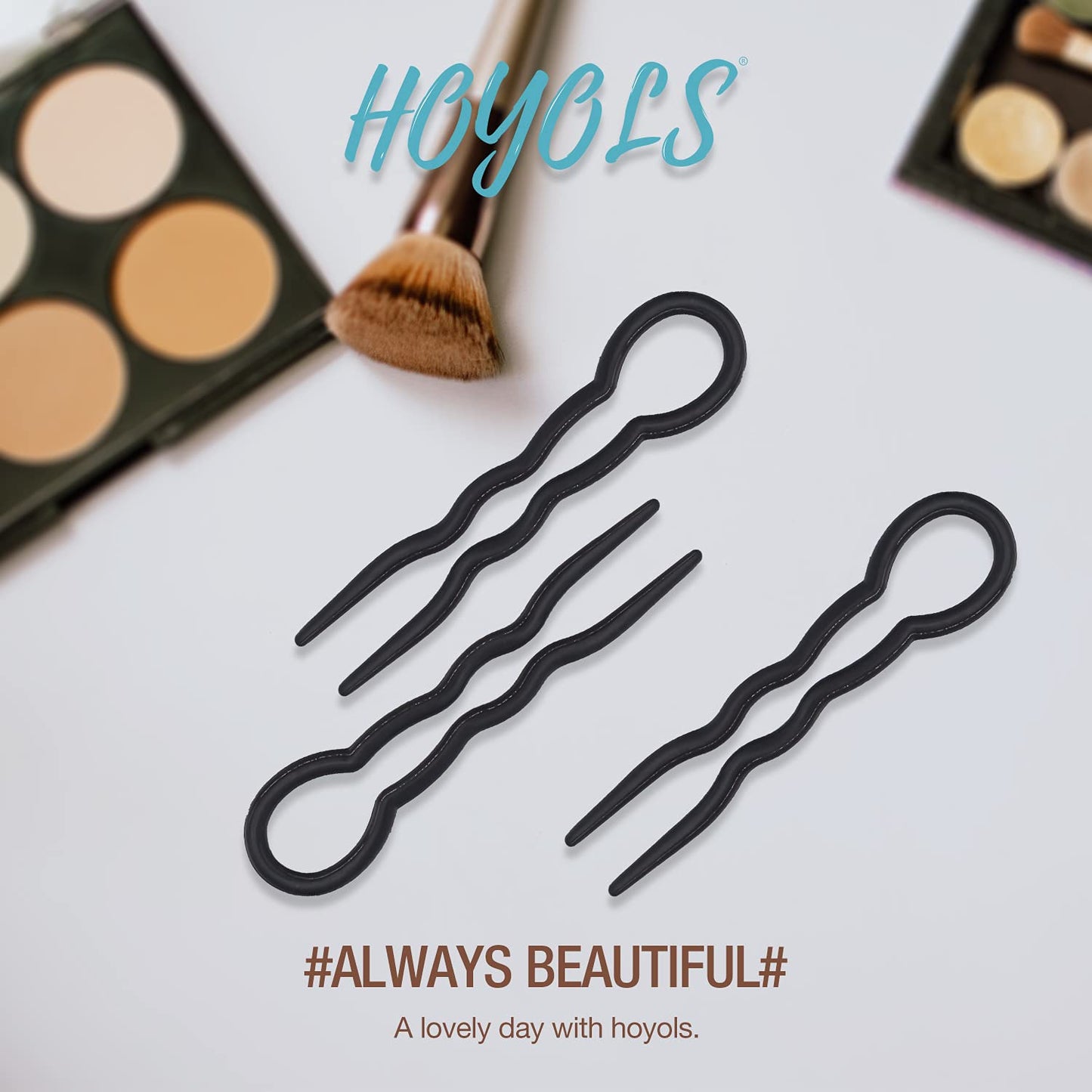 Hoyols 12 pcs 3.5” inch French Style Hair Pins, Small French Hair Fork, Wavy Crink Hair Pin U Shaped Hair Sticks Cellulose Acetate Chignon Updo Bun cover Holder Sleek Set for Women Styling Accessories Black