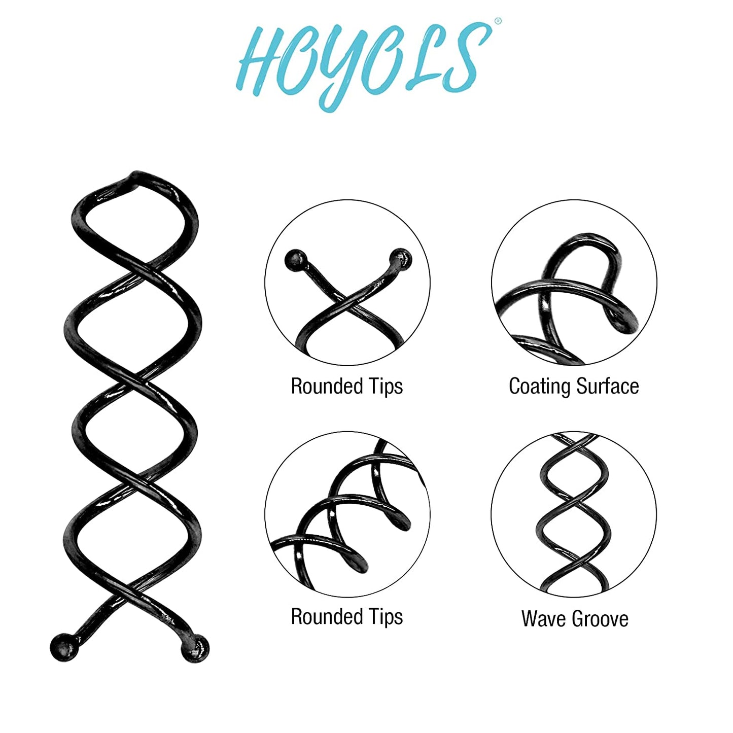 HOYOLS Spiral Hair Pins Black, Spin Bun Bobby Pins for Hair Screws Twists Spirals Non-Scratch Round Tips for Thick Hair Women Spin Pins Accessories 10pcs Black 2 inches (Black)