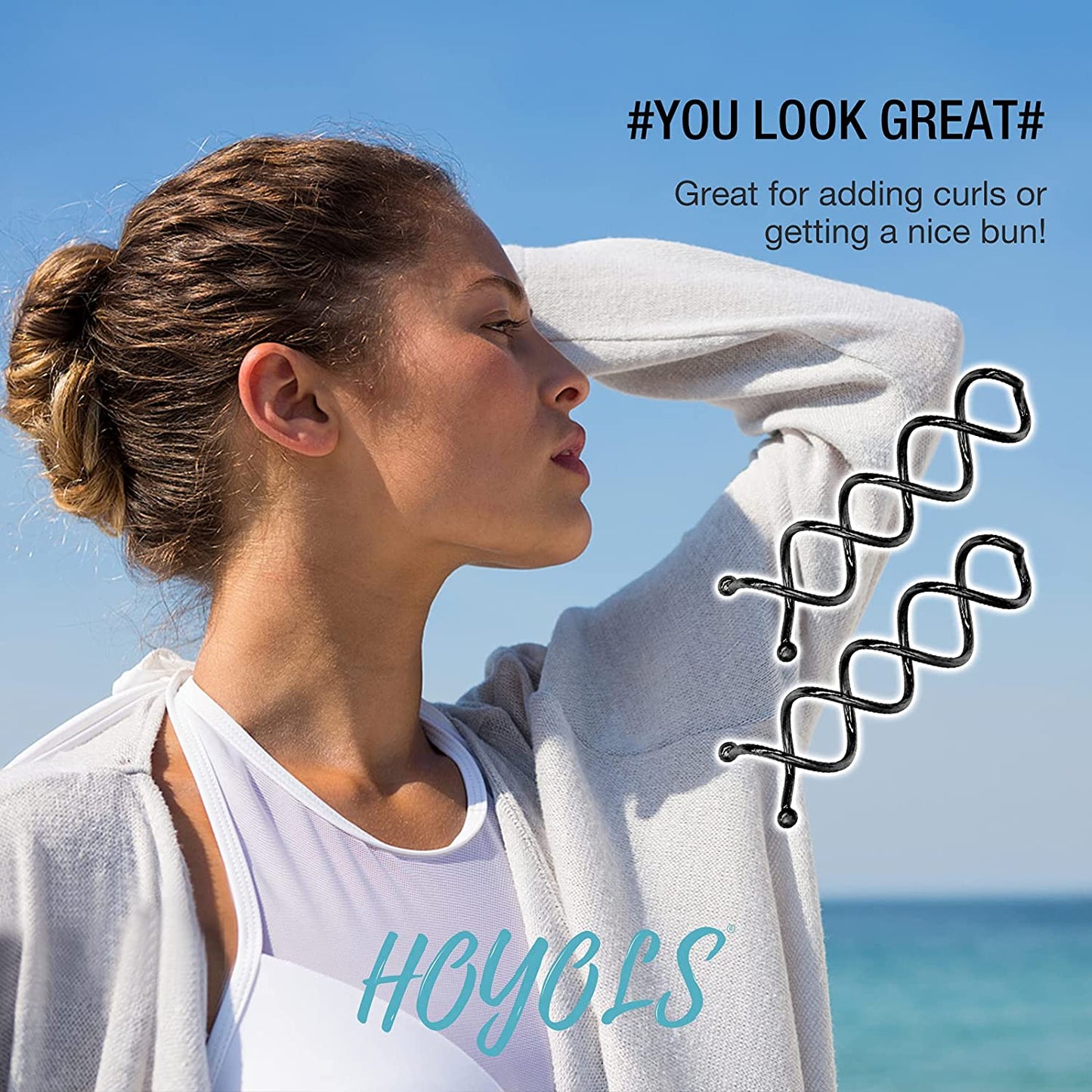 HOYOLS Spiral Hair Pins Black, Spin Bun Bobby Pins for Hair Screws Twists Spirals Non-Scratch Round Tips for Thick Hair Women Spin Pins Accessories 10pcs Black 2 inches (Black)