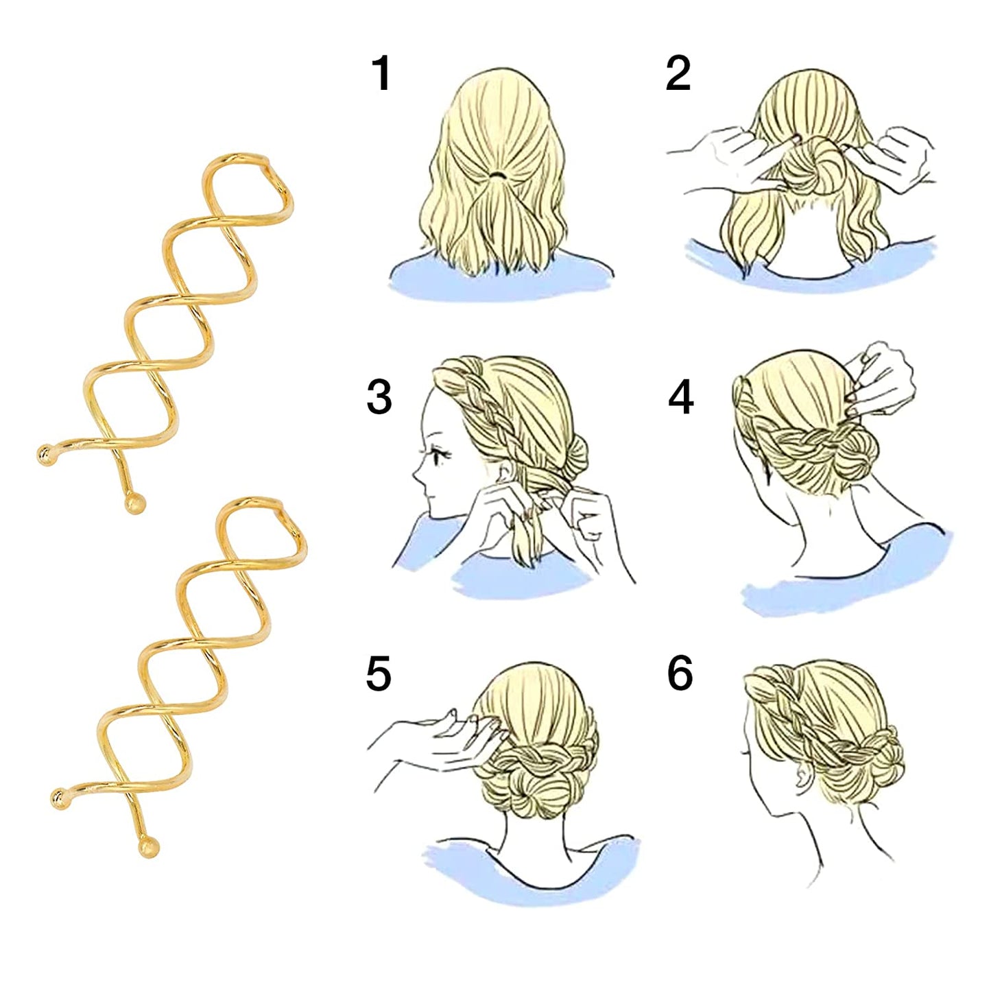 HOYOLS Spiral Hair Pins Blonde, Spin Bun Bobby Pins for Hair Screws Twists Spirals Non-Scratch Round Tips for Thick Hair Women Spin Pins Accessories 10pcs Black 2 inches (Gold Blonde)