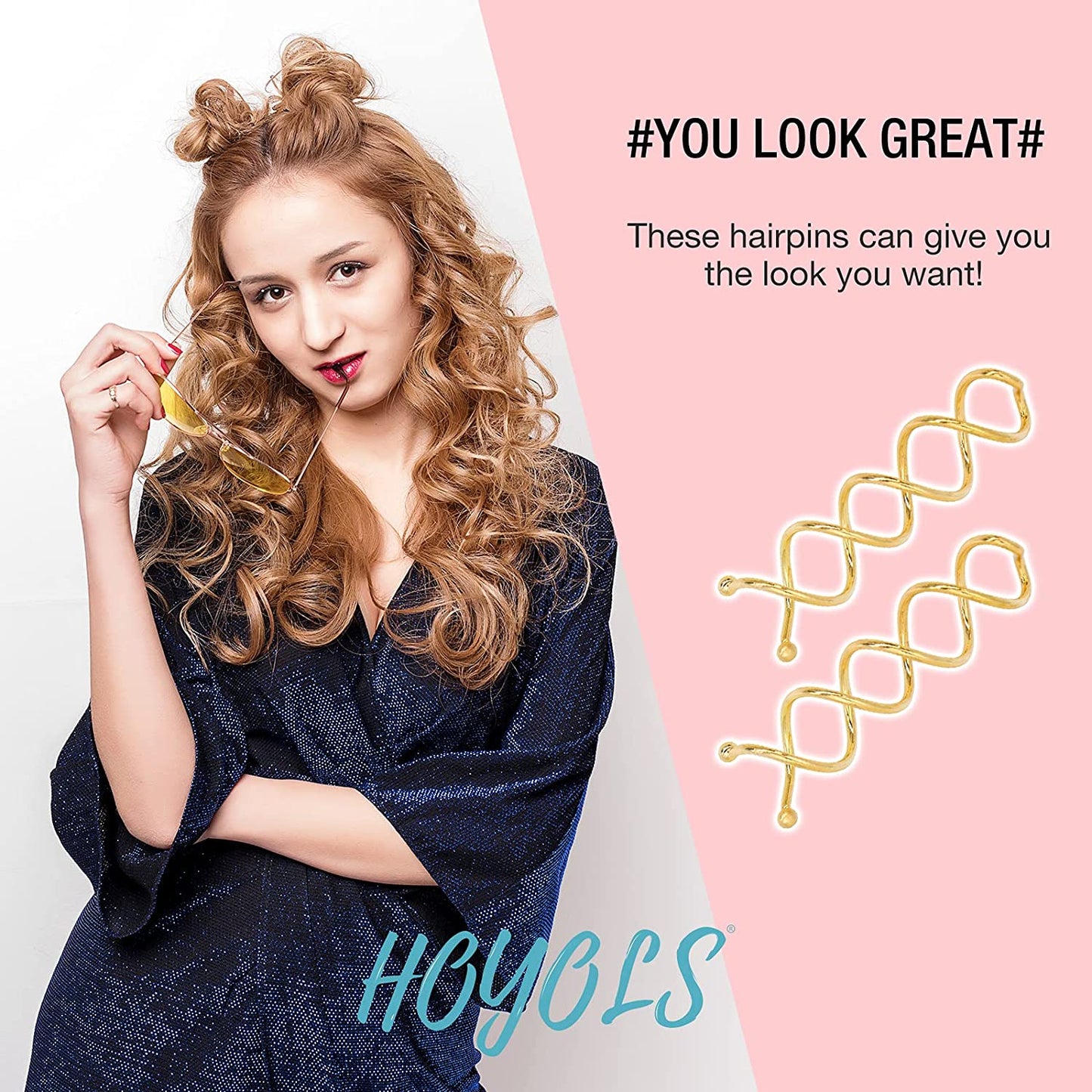 HOYOLS Spiral Hair Pins Blonde, Spin Bun Bobby Pins for Hair Screws Twists Spirals Non-Scratch Round Tips for Thick Hair Women Spin Pins Accessories 10pcs Black 2 inches (Gold Blonde)