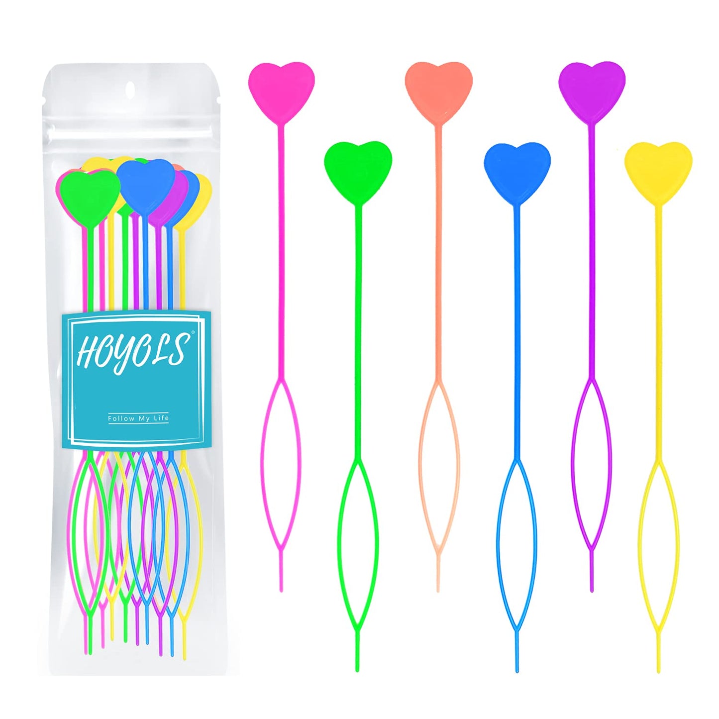 Hoyols Quick Beader for Hair Braids, Hair Beader Tool for Loading Beads on Hair Kids Girls Stringer Hair Tail Beading Ponytail Maker Multi Color Set 12 pcs