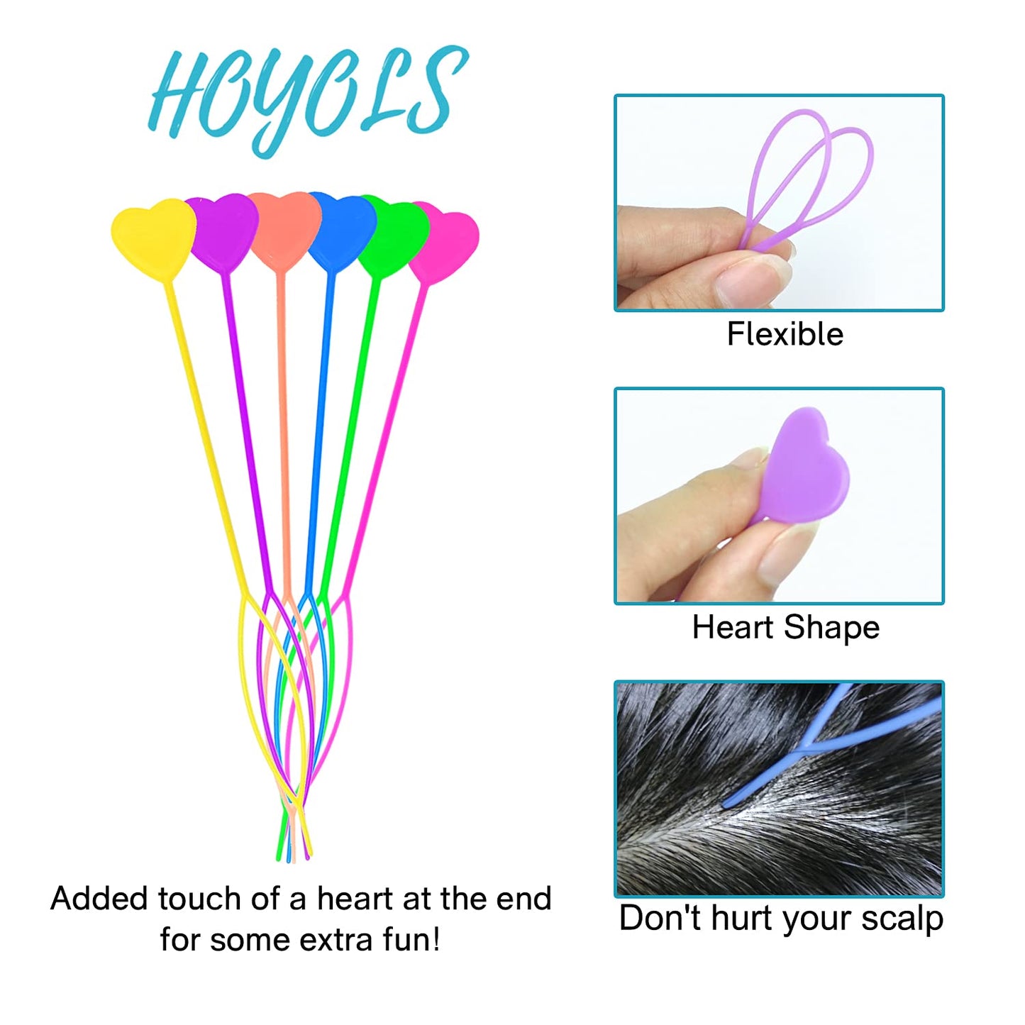 Hoyols Quick Beader for Hair Braids, Hair Beader Tool for Loading Beads on Hair Kids Girls Stringer Hair Tail Beading Ponytail Maker Multi Color Set 12 pcs