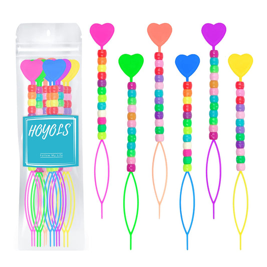 Hoyols Quick Hair Beader for Loading Beads Braid Stringer Hair Beading Tools Kit Ponytail Maker Styling Magic Topsy Hair Tail for Kids Girls 6pcs Colorful