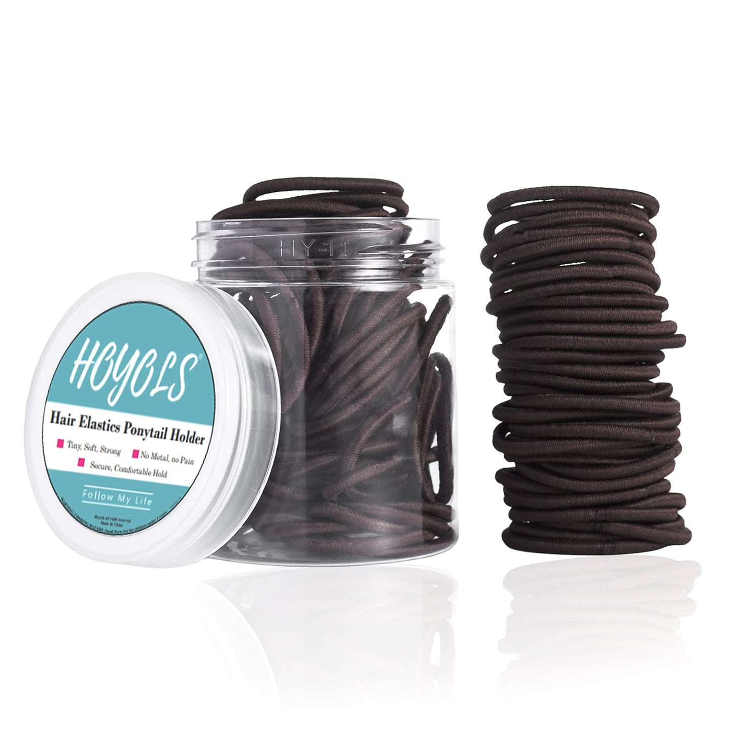 Hoyols Small Thin Hair Elastics Brown Hair Ties Elastics Braided for Baby Kids, Women No Metal Ponytail Holder Hair Band 2mm 1 inch 100 pcs (Dark Ash Brown)