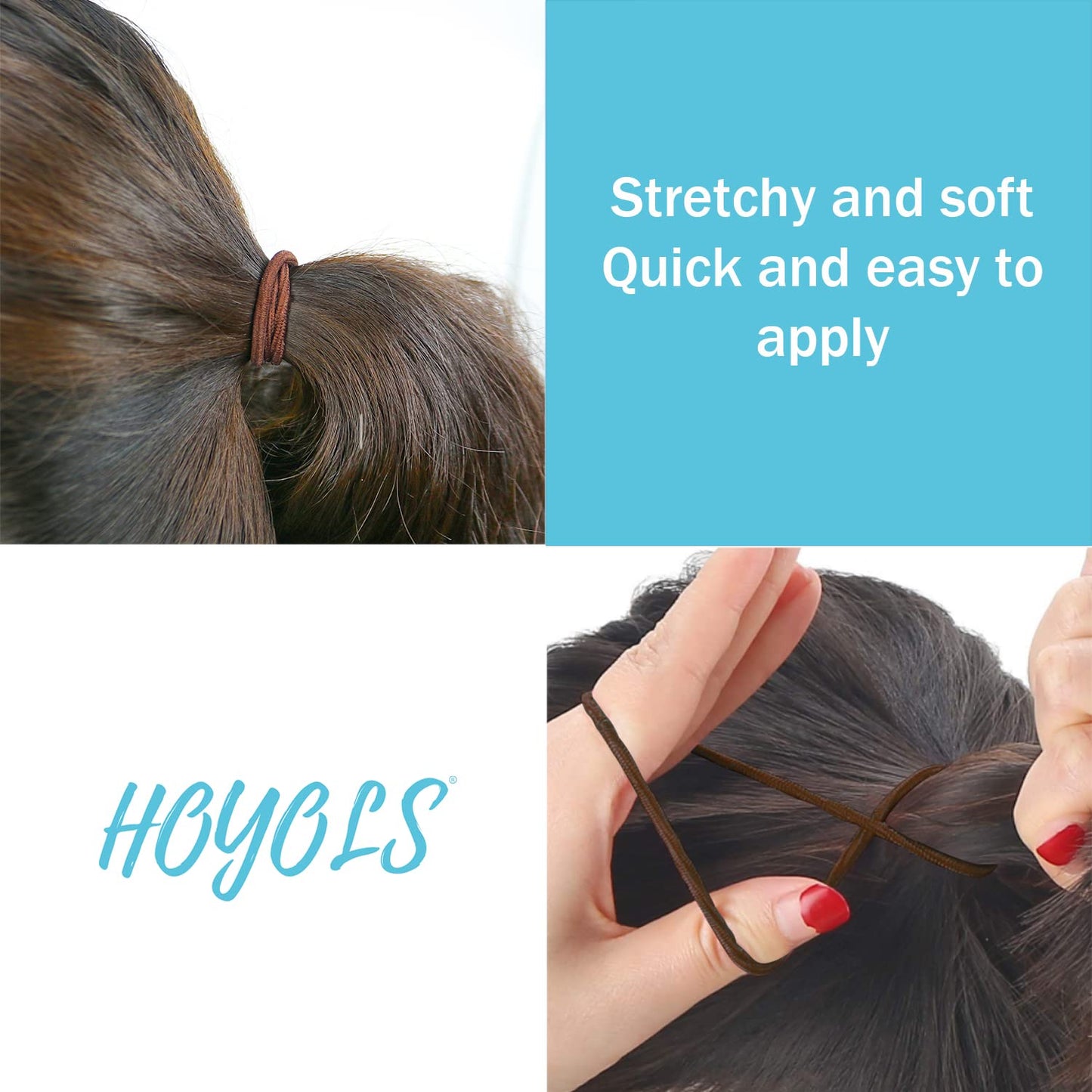 Hoyols Small Thin Hair Elastics Brown Hair Ties Elastics Braided for Baby Kids, Women No Metal Ponytail Holder Hair Band 2mm 1 inch 100 pcs (Dark Ash Brown)