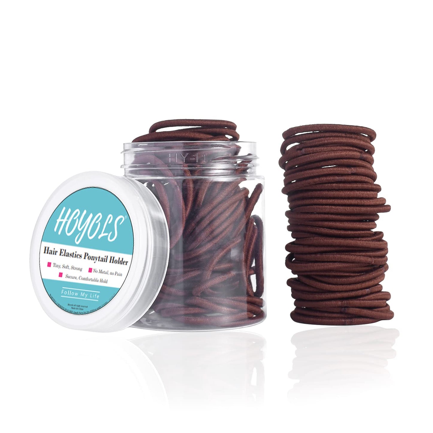 Hoyols 1” Thin Hair Ties Elastic for Fine Hair, Hair Bands for Baby Girls Kids Hair Ponytail Holders Hair Ties Polybands Brown 100 Count 2mm (Auburn)