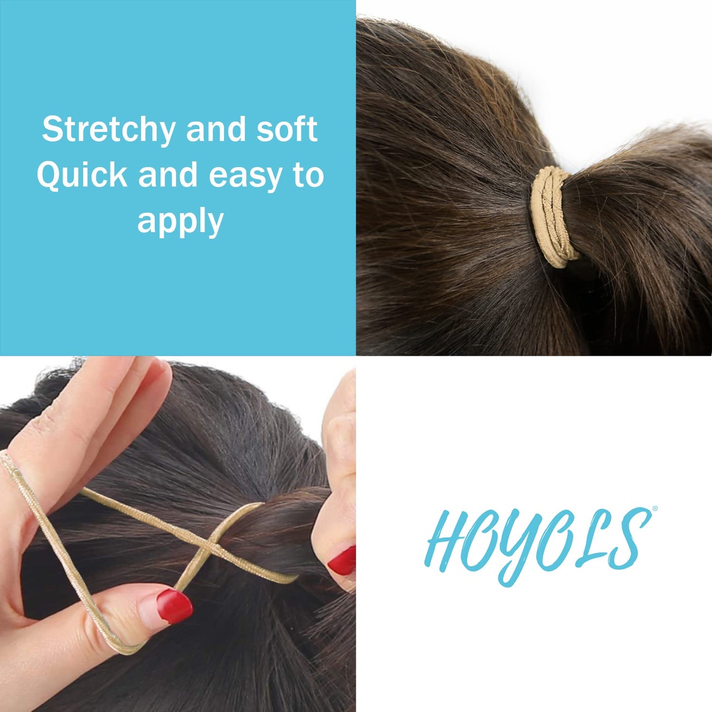 Hoyols 1” Hair Elastics for Fine Hair Ties No Slip No Damage for Women Girl Kids Hair Thin Ponytail Holders Brown Scrunchies 2mm 100 Count (Dark Golden Blonde)