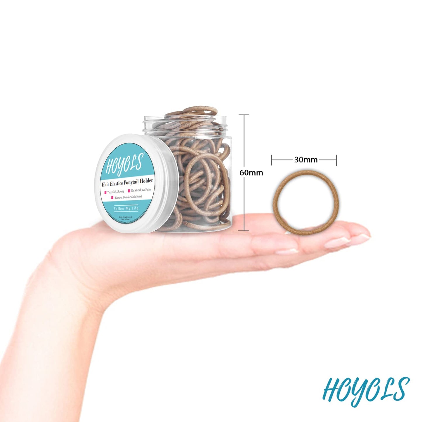 Hoyols 1” Hair Elastics for Fine Hair Ties No Slip No Damage for Women Girl Kids Hair Thin Ponytail Holders Brown Scrunchies 2mm 100 Count (Dark Golden Blonde)