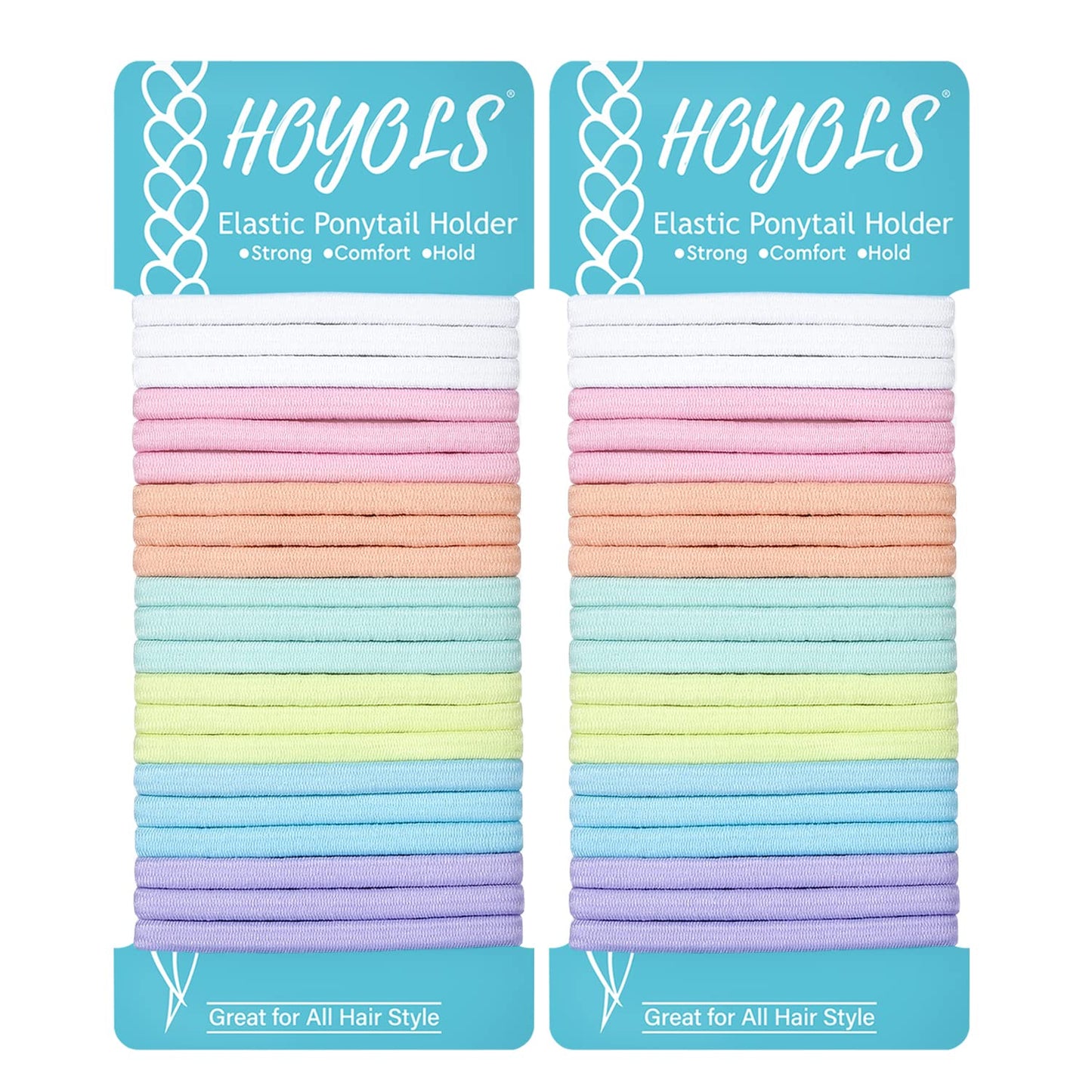 HOYOLS No Metal Hair Elastics for Girls Bands, Assorted Baby Color Ponytail Holder Gentle Hold No Snag Hair Ties for Women Fine Hair ,Pink Blue Yellow White - 7 Colors  (Baby Color)