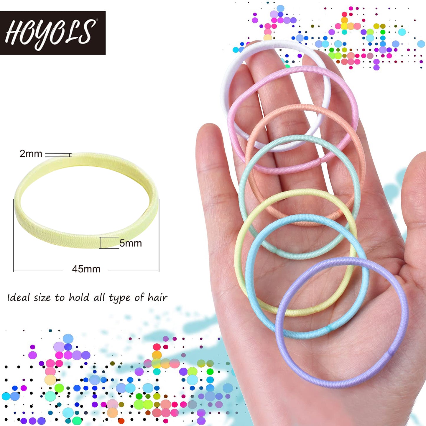 HOYOLS No Metal Hair Elastics for Girls Bands, Assorted Baby Color Ponytail Holder Gentle Hold No Snag Hair Ties for Women Fine Hair ,Pink Blue Yellow White - 7 Colors  (Baby Color)