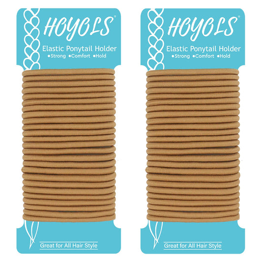 No Metal Hair Bands for Women's Hair, Ponytail Holders, No Snag Braided Hair Elastic Thick Tie for Girl Women Thick Hair 50 Count 1/8 Inch (Beeline Honey)
