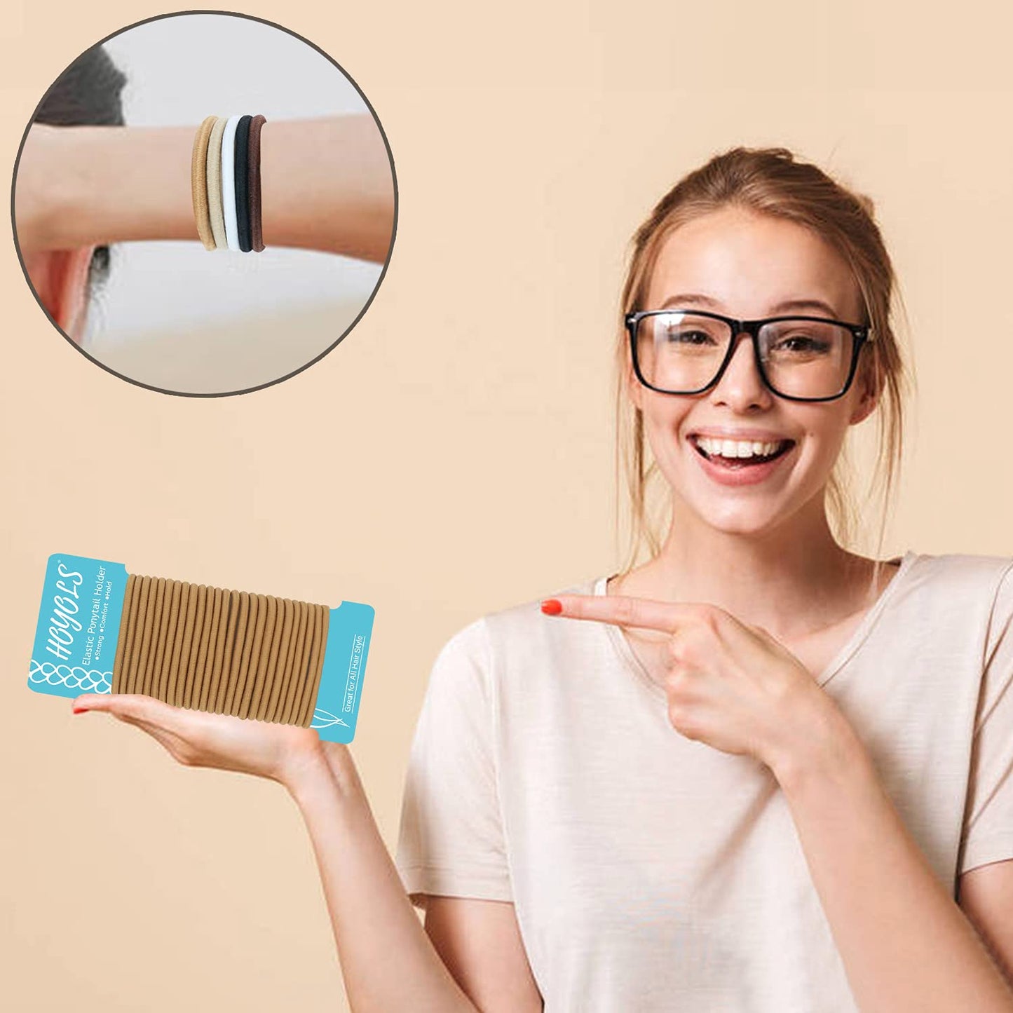 No Metal Hair Bands for Women's Hair, Ponytail Holders, No Snag Braided Hair Elastic Thick Tie for Girl Women Thick Hair 50 Count 1/8 Inch (Beeline Honey)