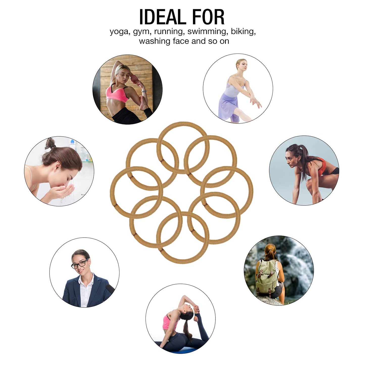 No Metal Hair Bands for Women's Hair, Ponytail Holders, No Snag Braided Hair Elastic Thick Tie for Girl Women Thick Hair 50 Count 1/8 Inch (Beeline Honey)