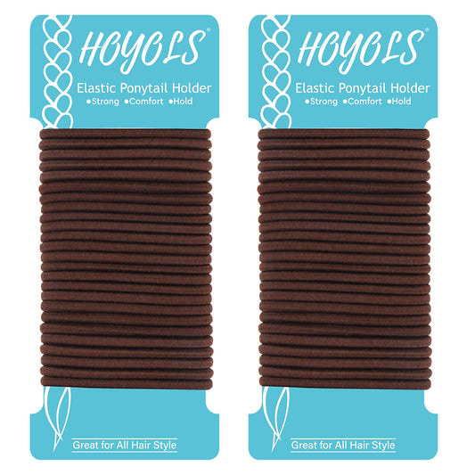 Ponytail Holders Hair Ties, No Metal Braided Hair Bands Elastic Thick Tie for Women Thick Fine Curly Hair 50 Count 4mm 1/8 Inch Brown (Sparkling Amber)
