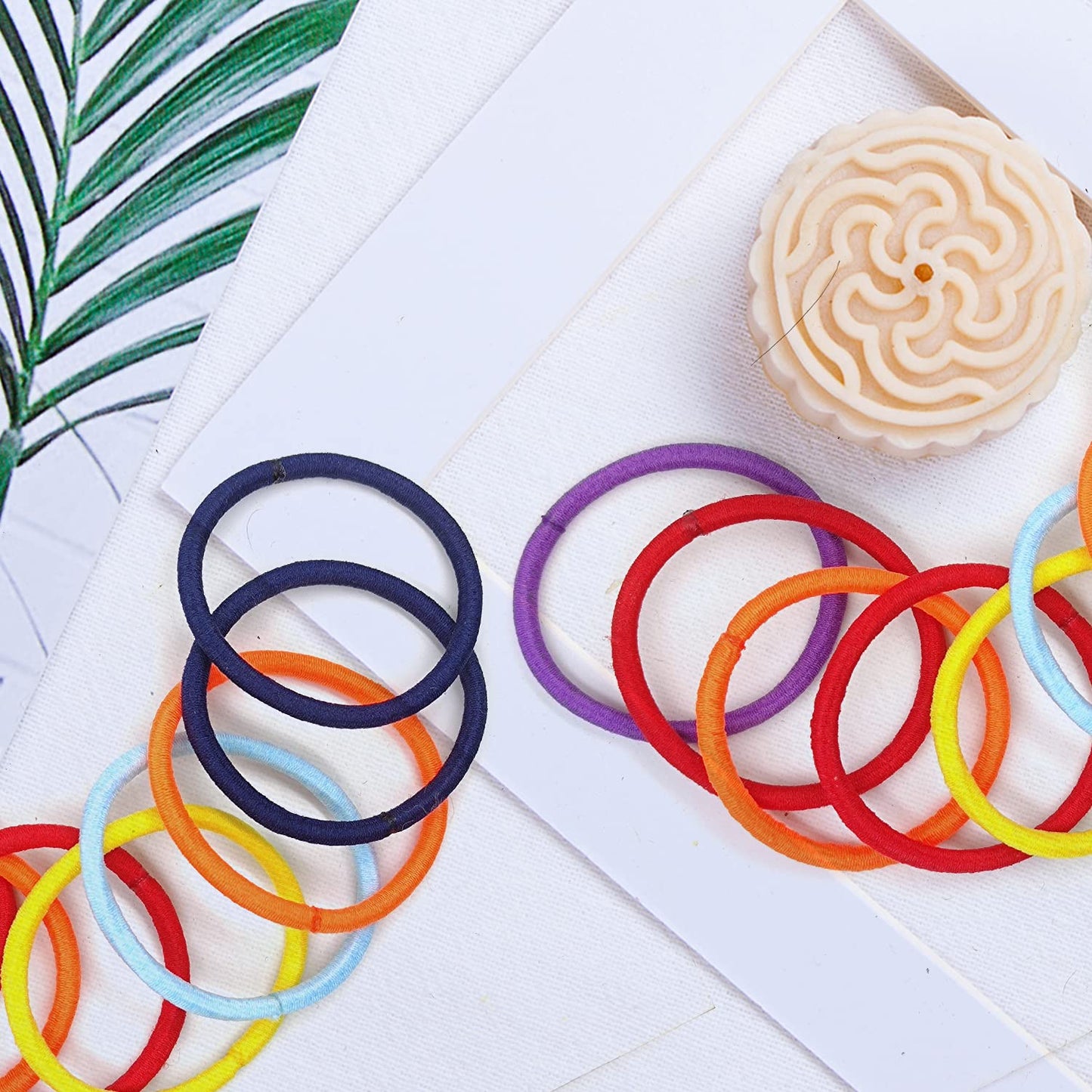 HOYOLS No Metal Hair Elastics Bands Assorted Color for Women’s Medium Thick Hair 4mm, Ponytail Holder Gentle Hold No Snag Hair Ties Accessories 8 Colors 56 Count (Sharp)