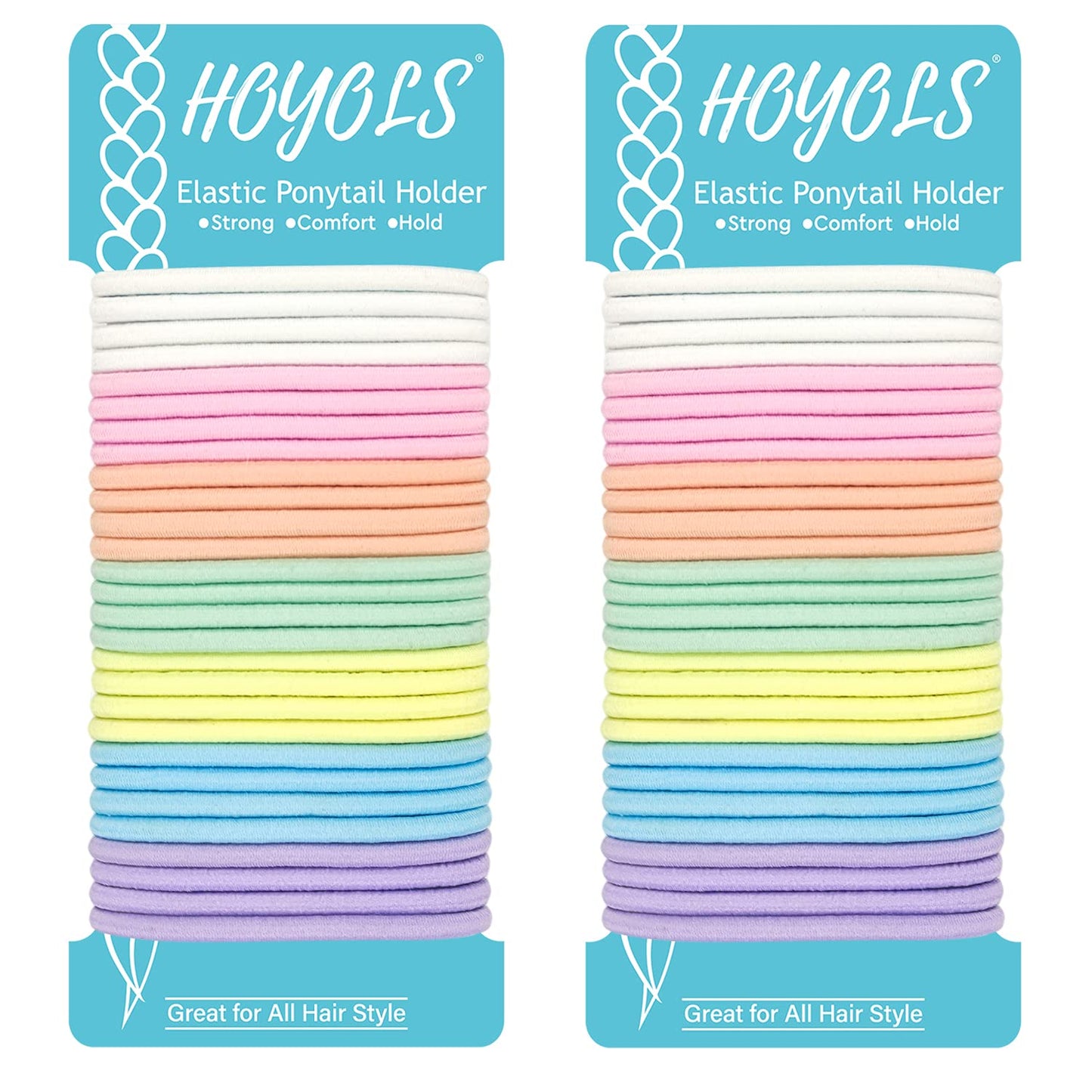 HOYOLS No Metal Hair Elastics for Girls Bands, Assorted Baby Color Ponytail Holder Gentle Hold No Snag Hair Ties for Women Fine Hair ,Pink Blue Yellow White - 7 Colors  (Baby Color)