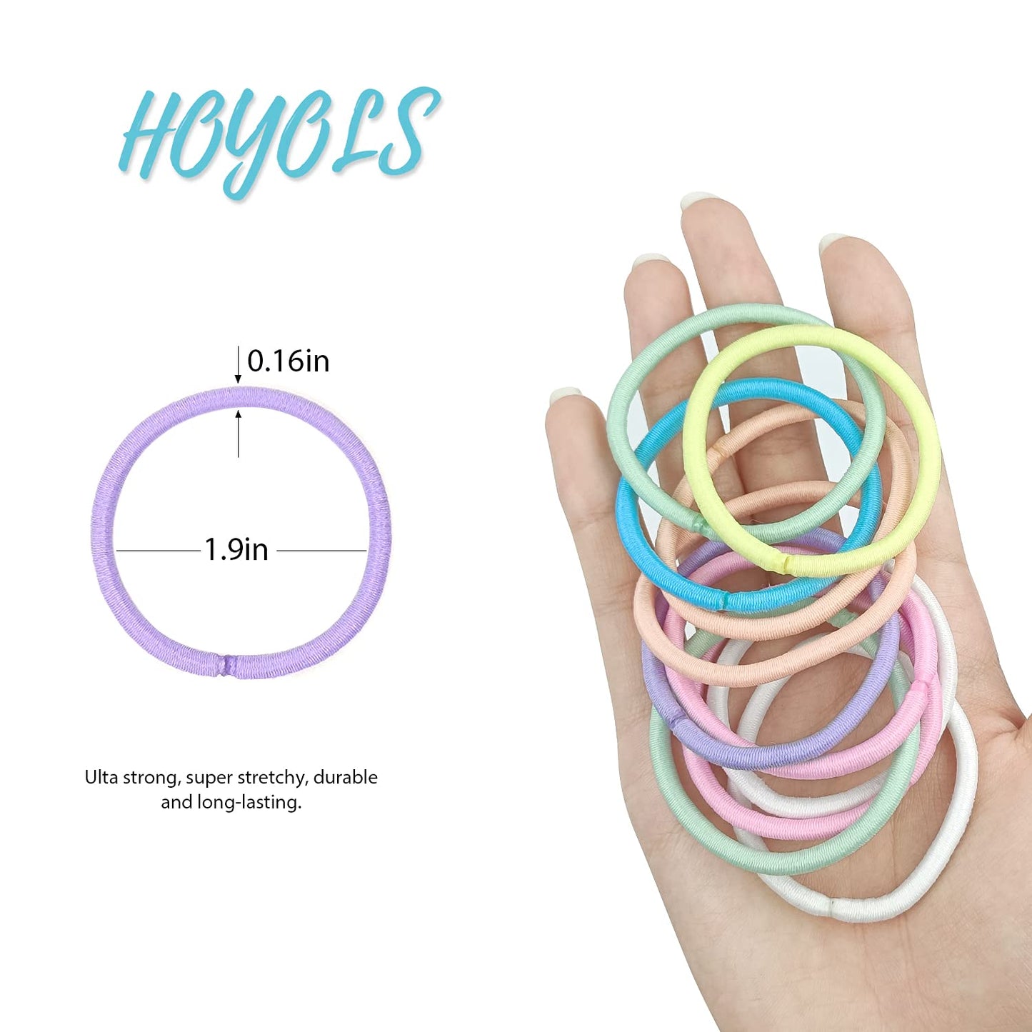 HOYOLS No Metal Hair Elastics for Girls Bands, Assorted Baby Color Ponytail Holder Gentle Hold No Snag Hair Ties for Women Fine Hair ,Pink Blue Yellow White - 7 Colors  (Baby Color)