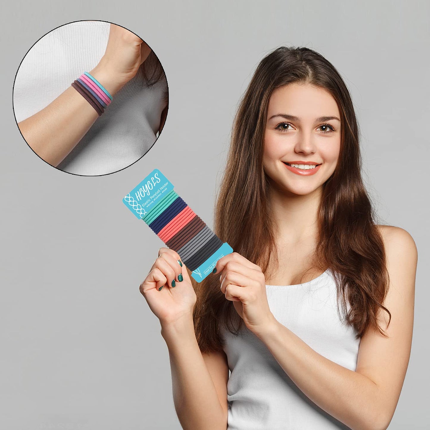 HOYOLS No Metal Hair Elastics Bands, Assorted Sport Daily Color Ponytail Holder No Snag Hair Ties for Girls Women Thick Hair 4mm, Hair Accessories - 6 Colors 60 Count